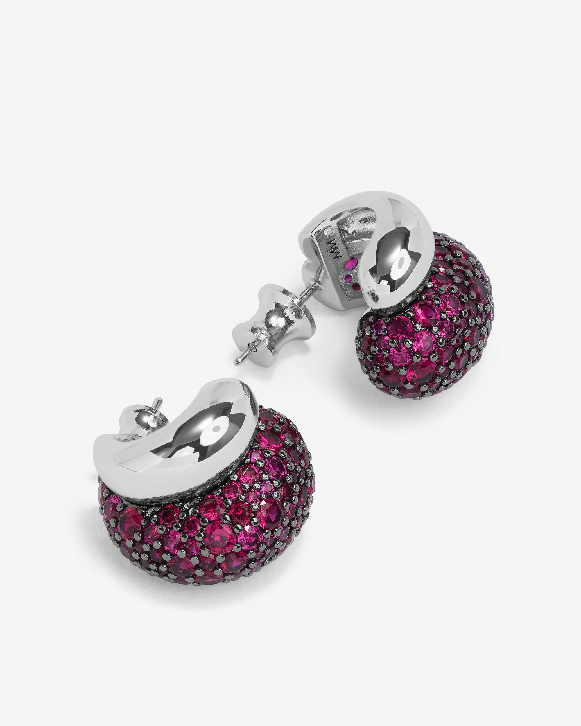 Norah Pavé Double Hoop - Silver|Ruby