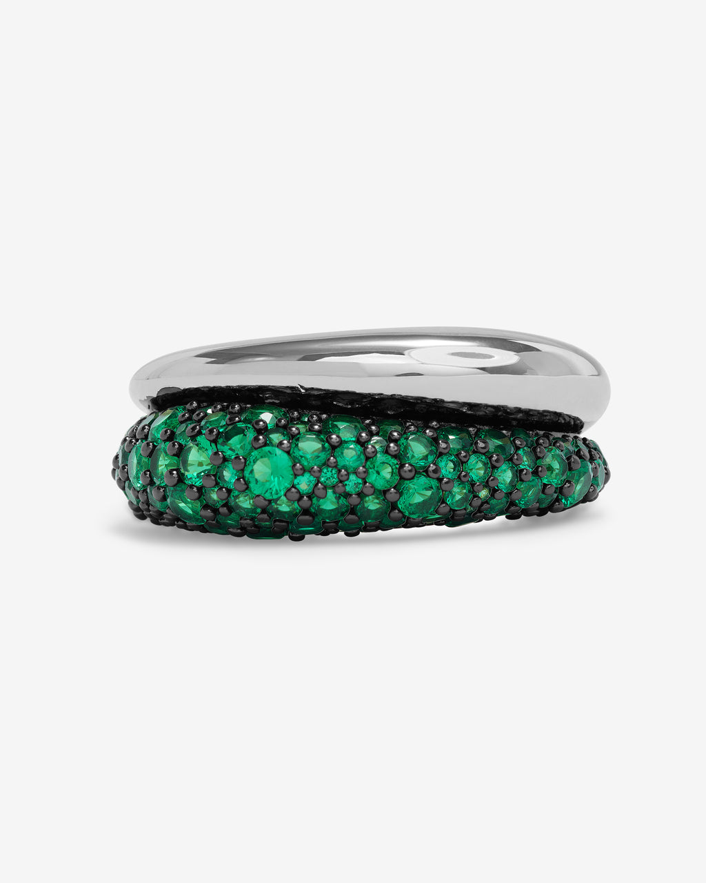 Norah Pavé Double Ring - Silver|Emerald