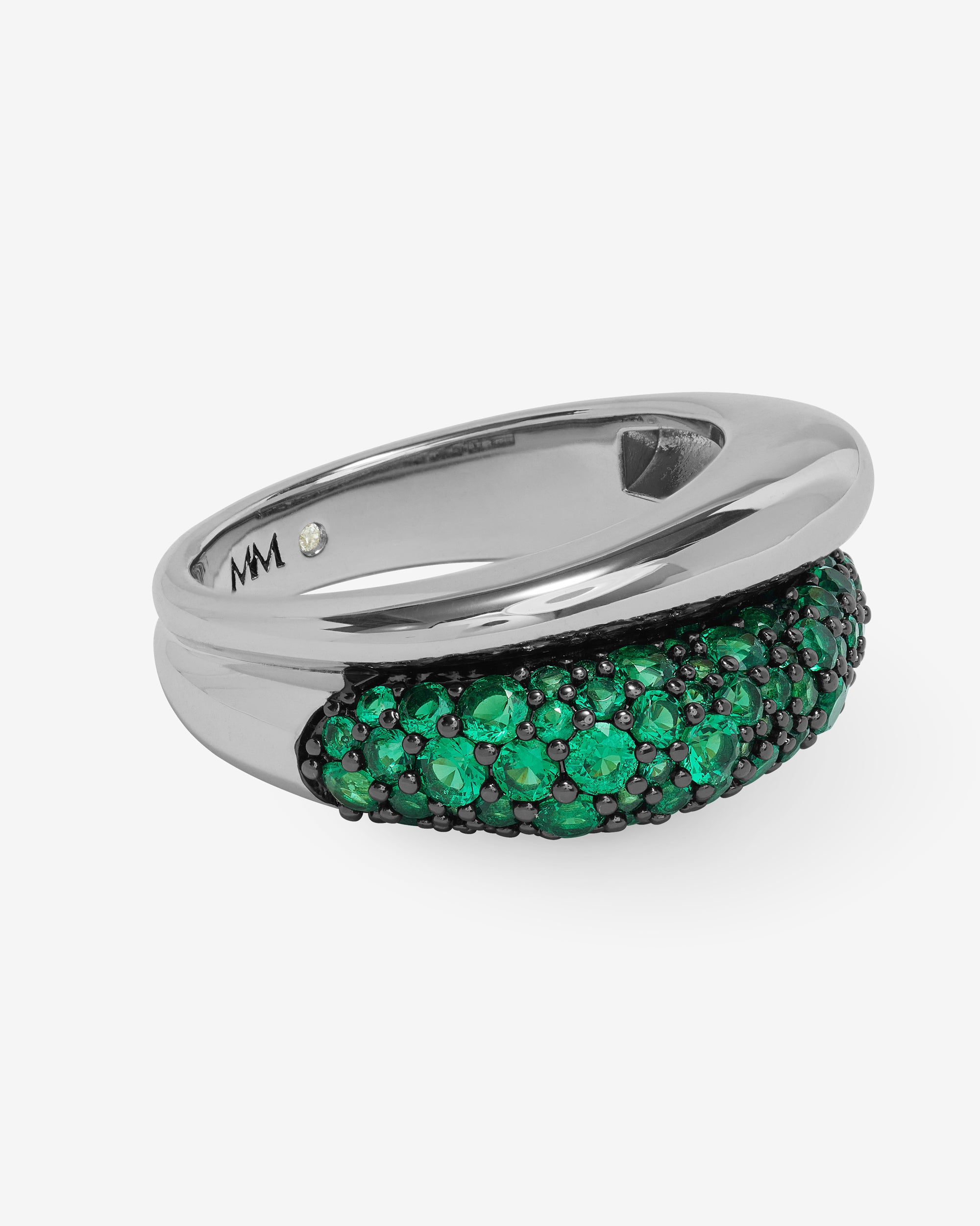 Norah Pavé Double Ring - Silver|Emerald