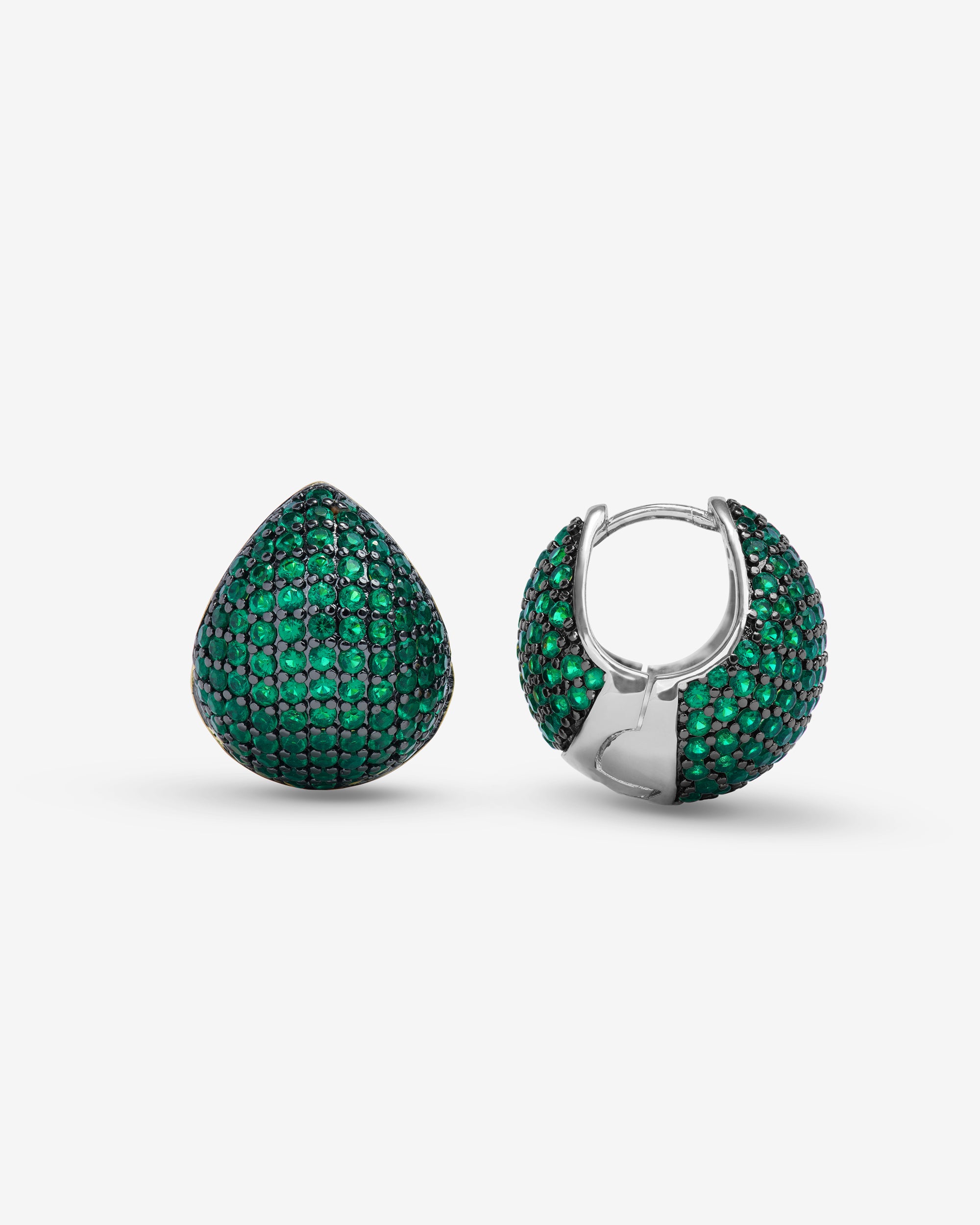 Norah Pavé Earrings - Silver|Emerald