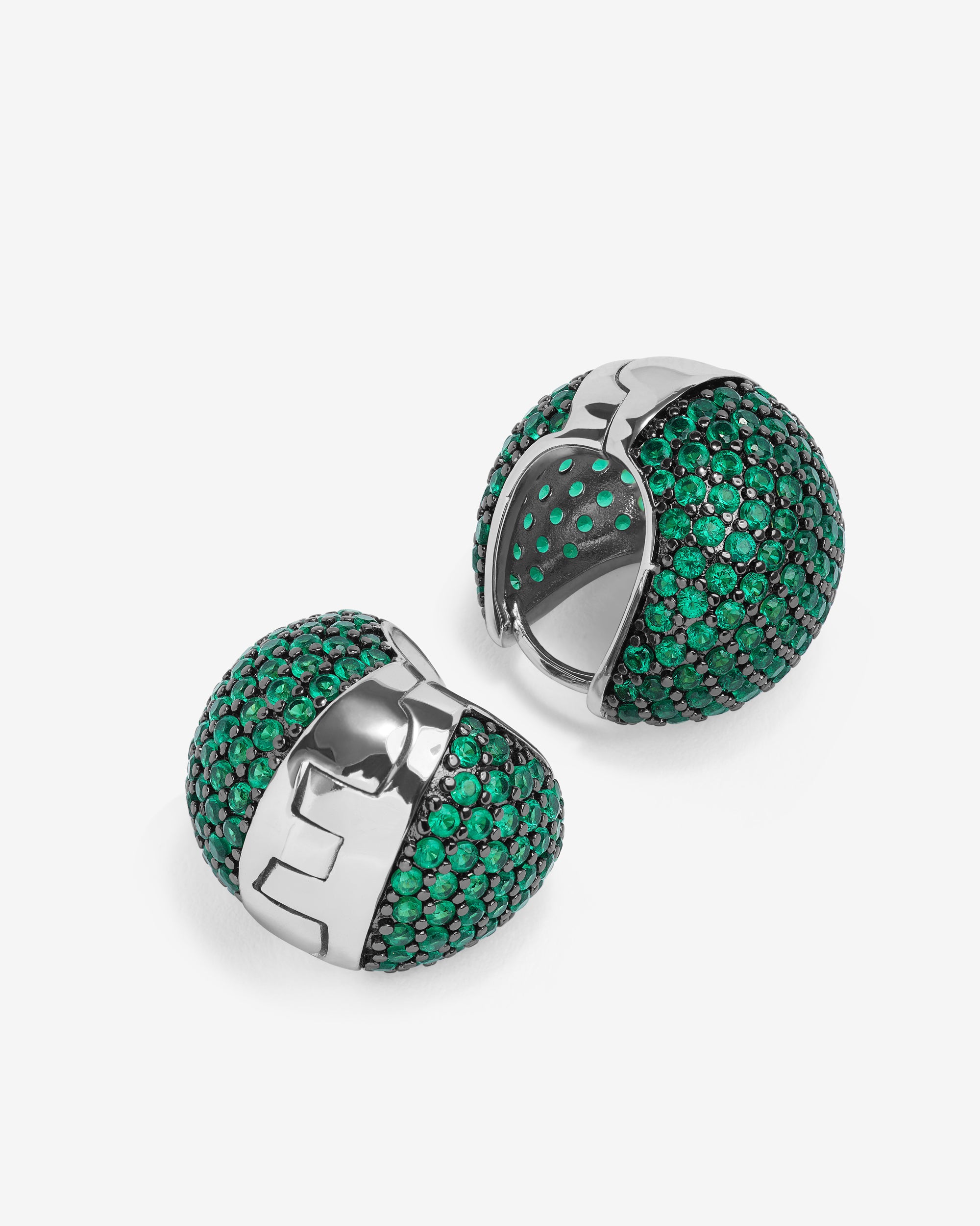 Norah Pavé Earrings - Silver|Emerald