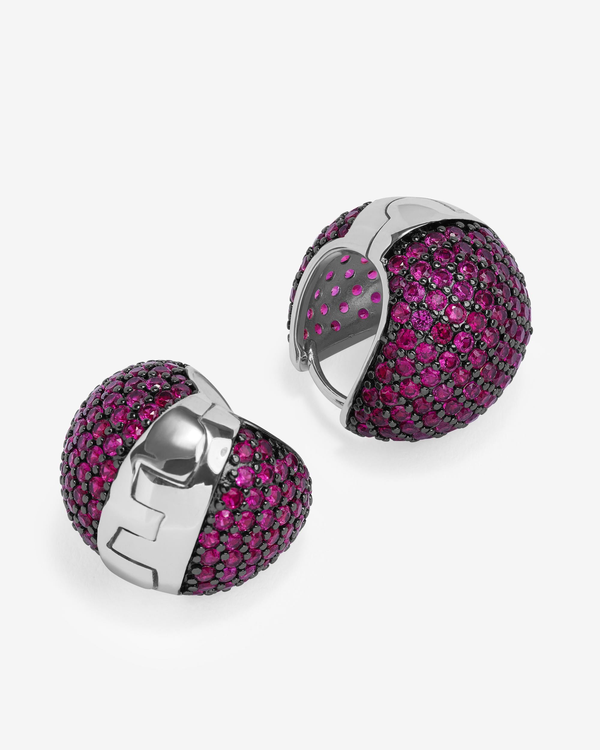 Norah Pavé Earrings - Silver|Ruby