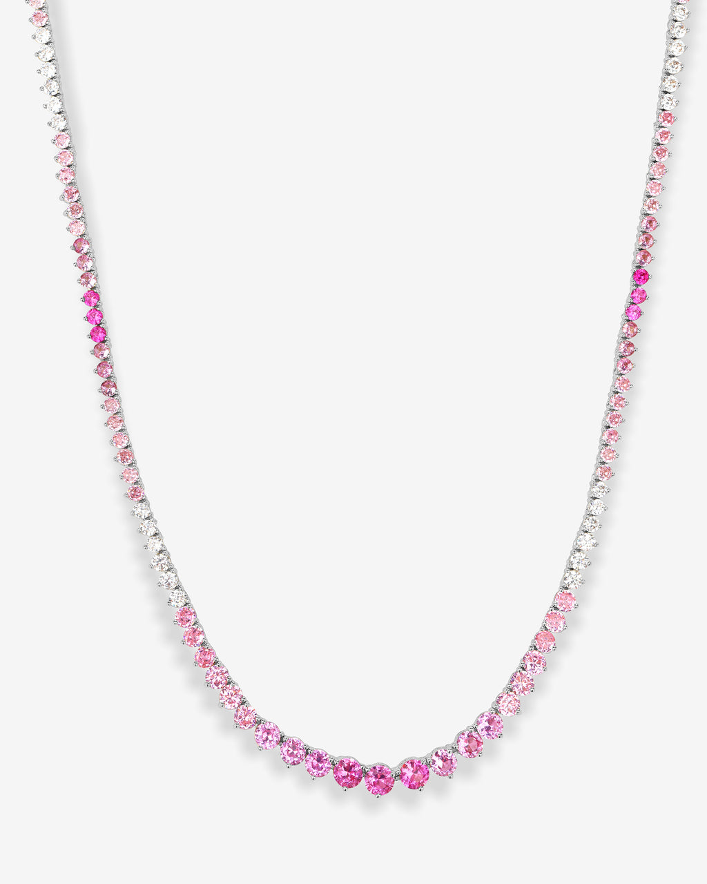 Not Your Basic Graduated Ombré Tennis Necklace Silver Pink Sapphire Ombré