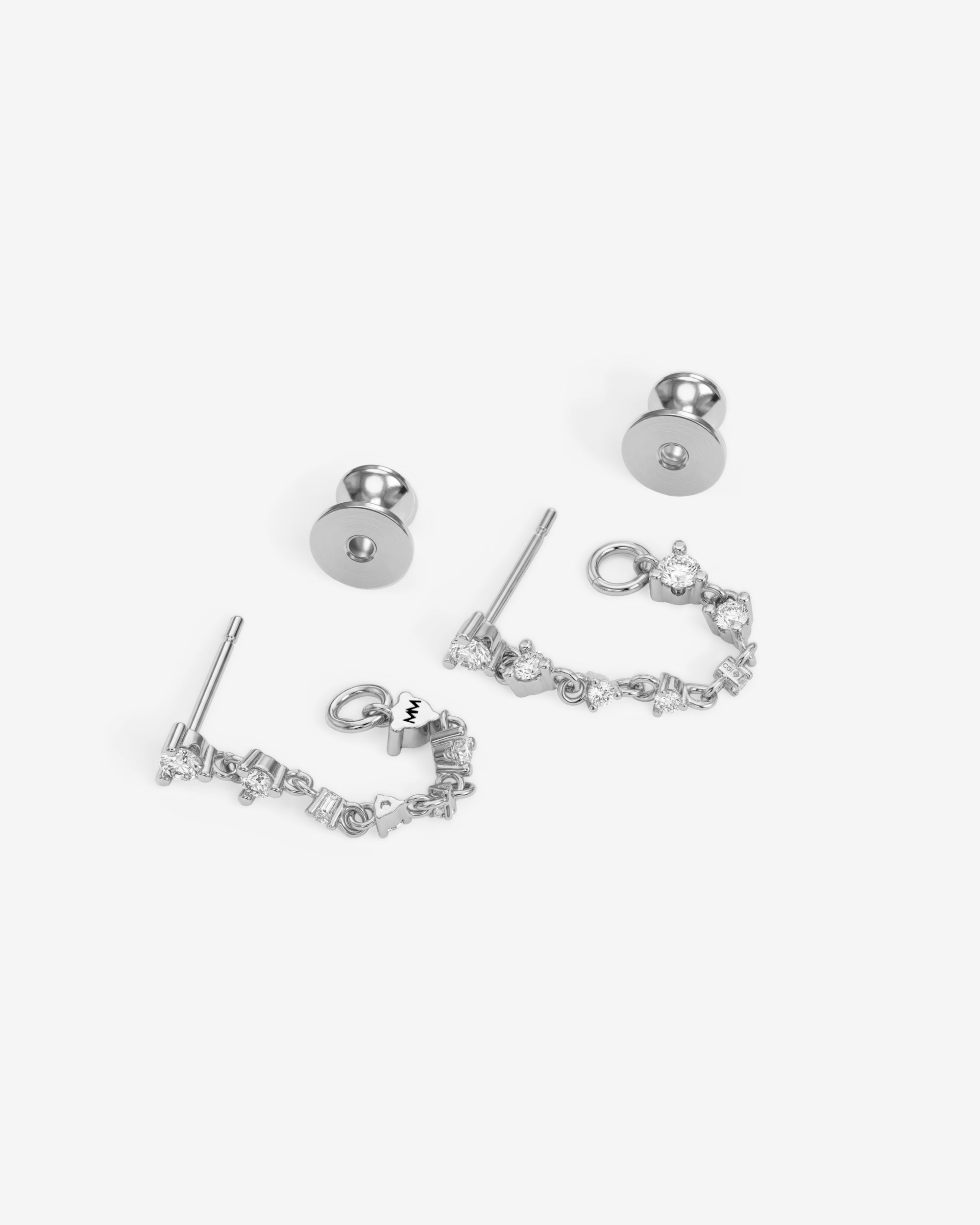Not Your Basic Soft Hoop Earrings - Silver|White Diamondettes