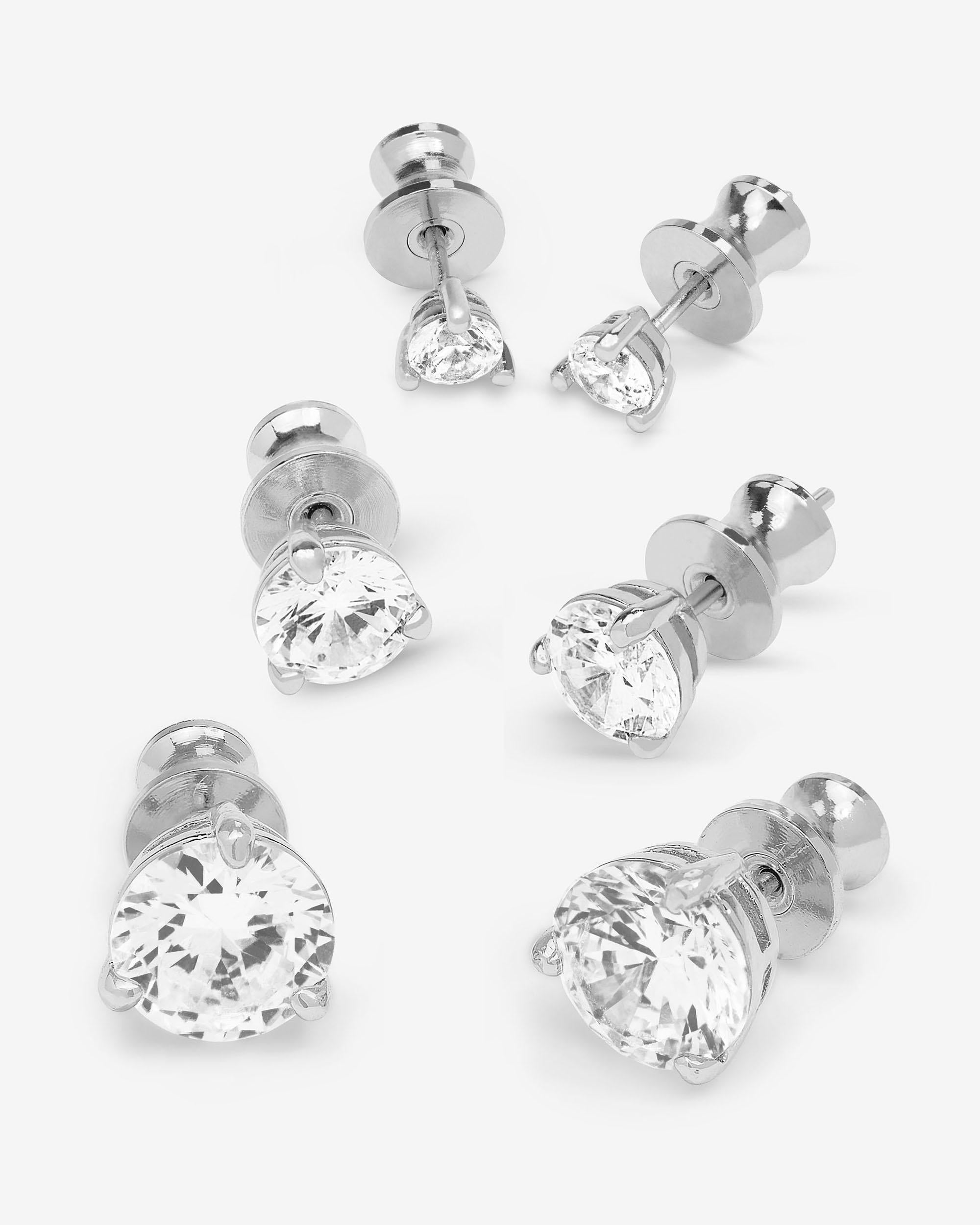 Not Your Basic Stud Set - Silver|White Diamondettes
