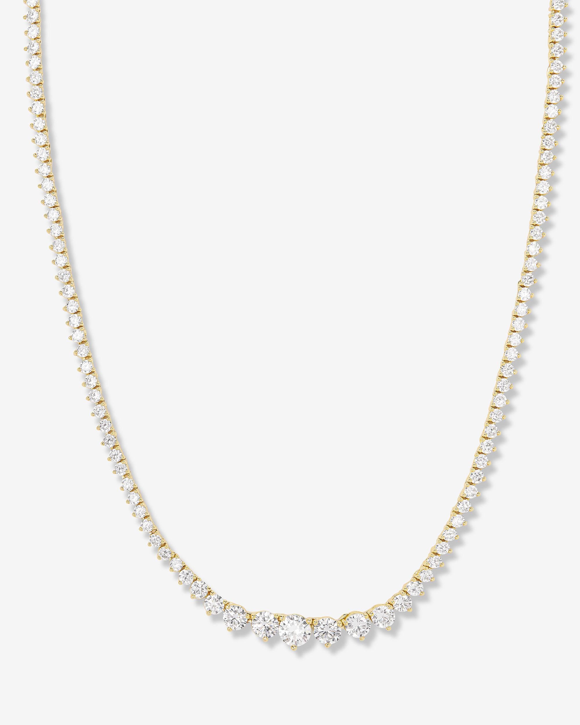 Not Your Basic Graduated Tennis Necklace - Gold|White Diamondettes