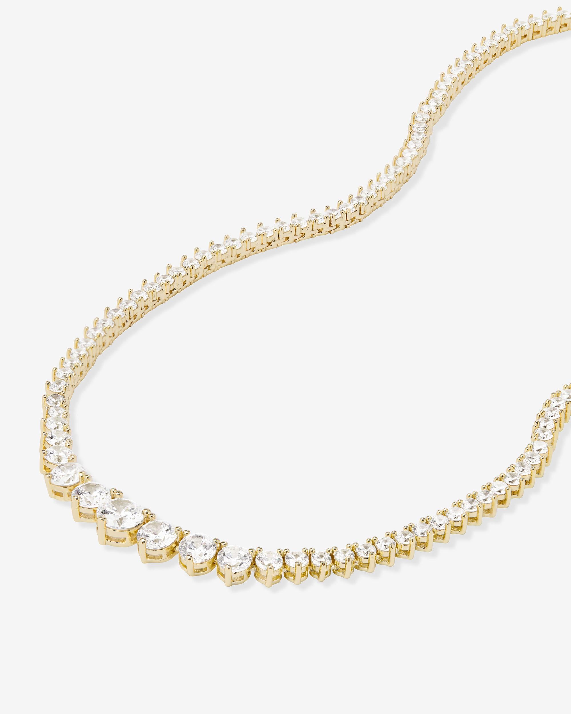 Not Your Basic Graduated Tennis Necklace - Gold|White Diamondettes