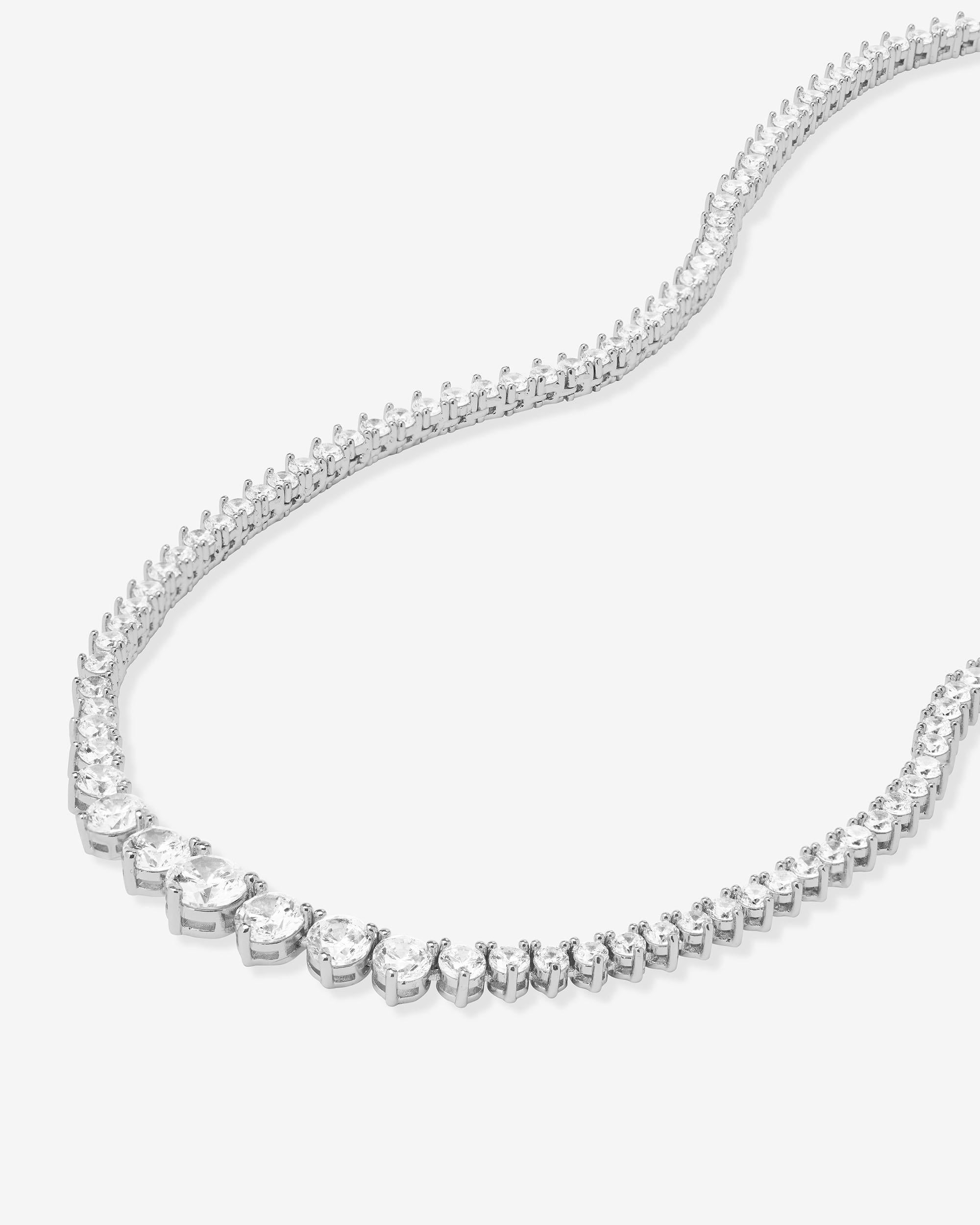 Not Your Basic Graduated Tennis Necklace - Silver|White Diamondettes