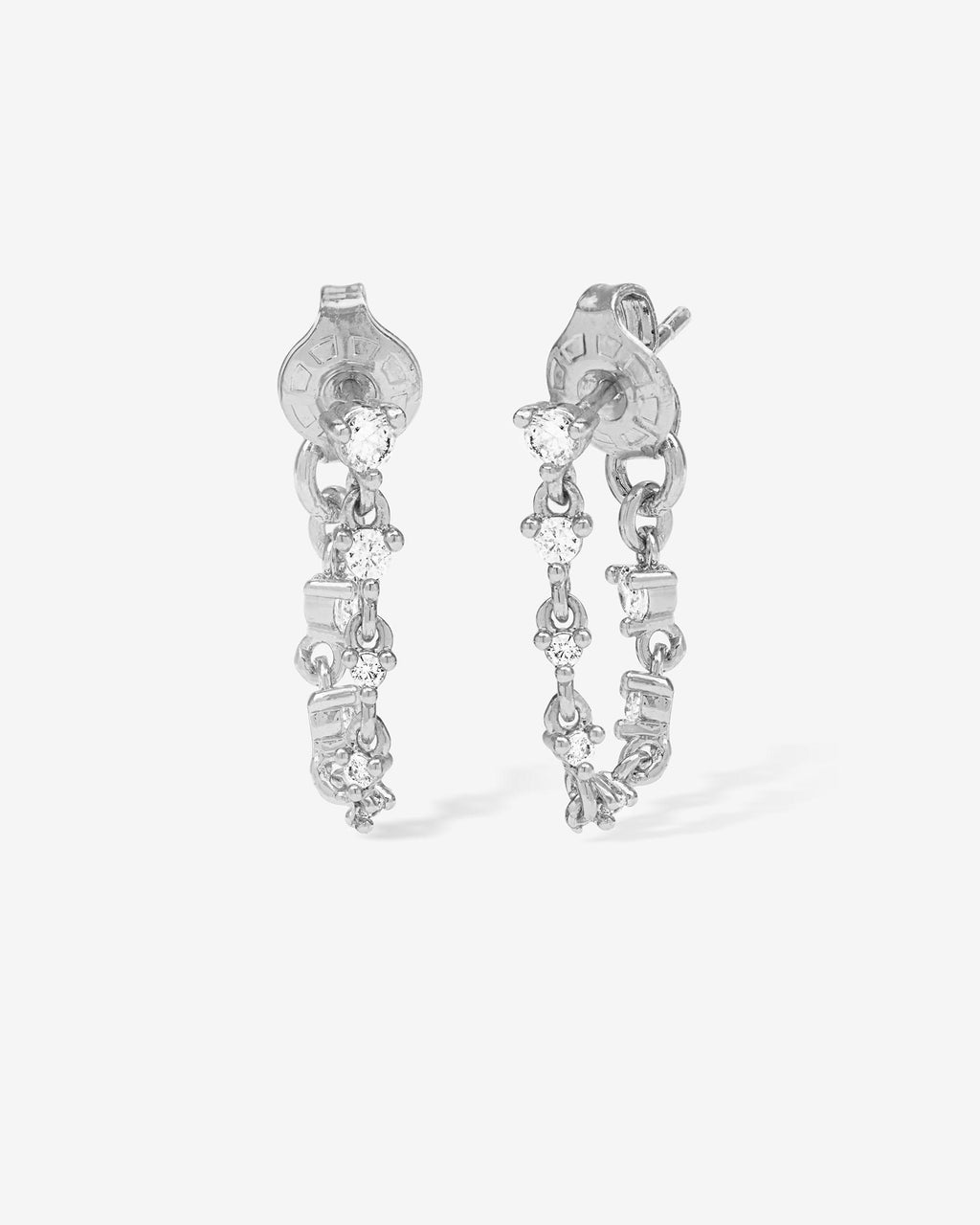 Not Your Basic Soft Hoop Earrings - Silver|White Diamondettes