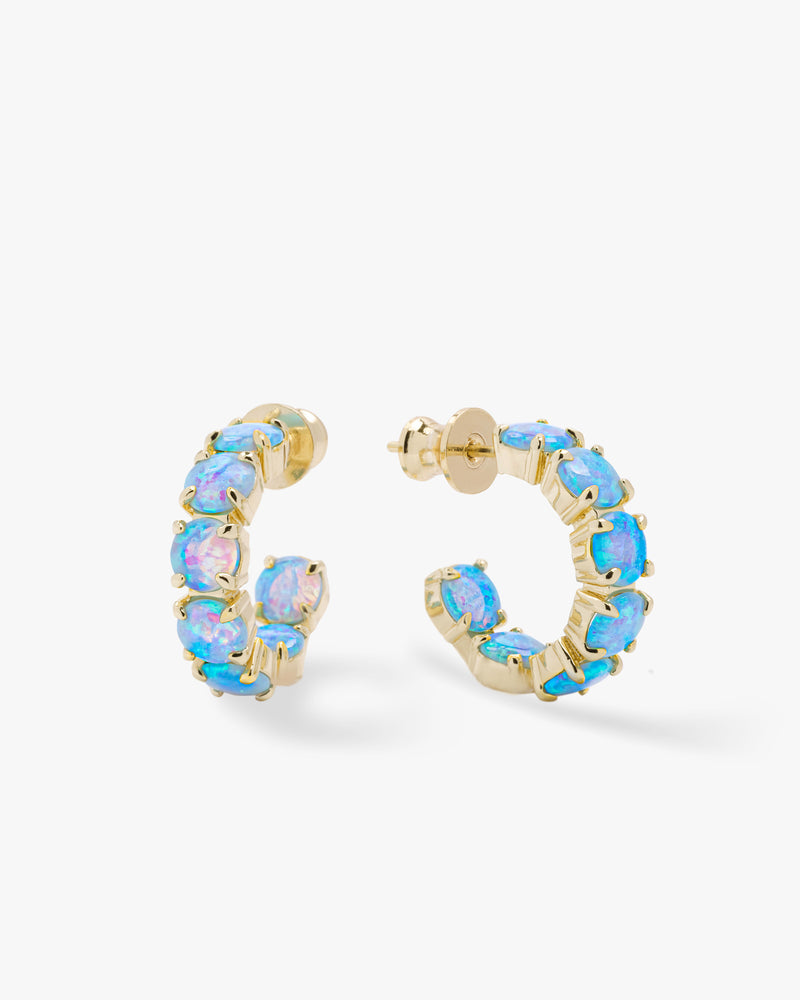 "Oh SHE Fancy" Opal Hoops .75" - Gold|Blue Opal