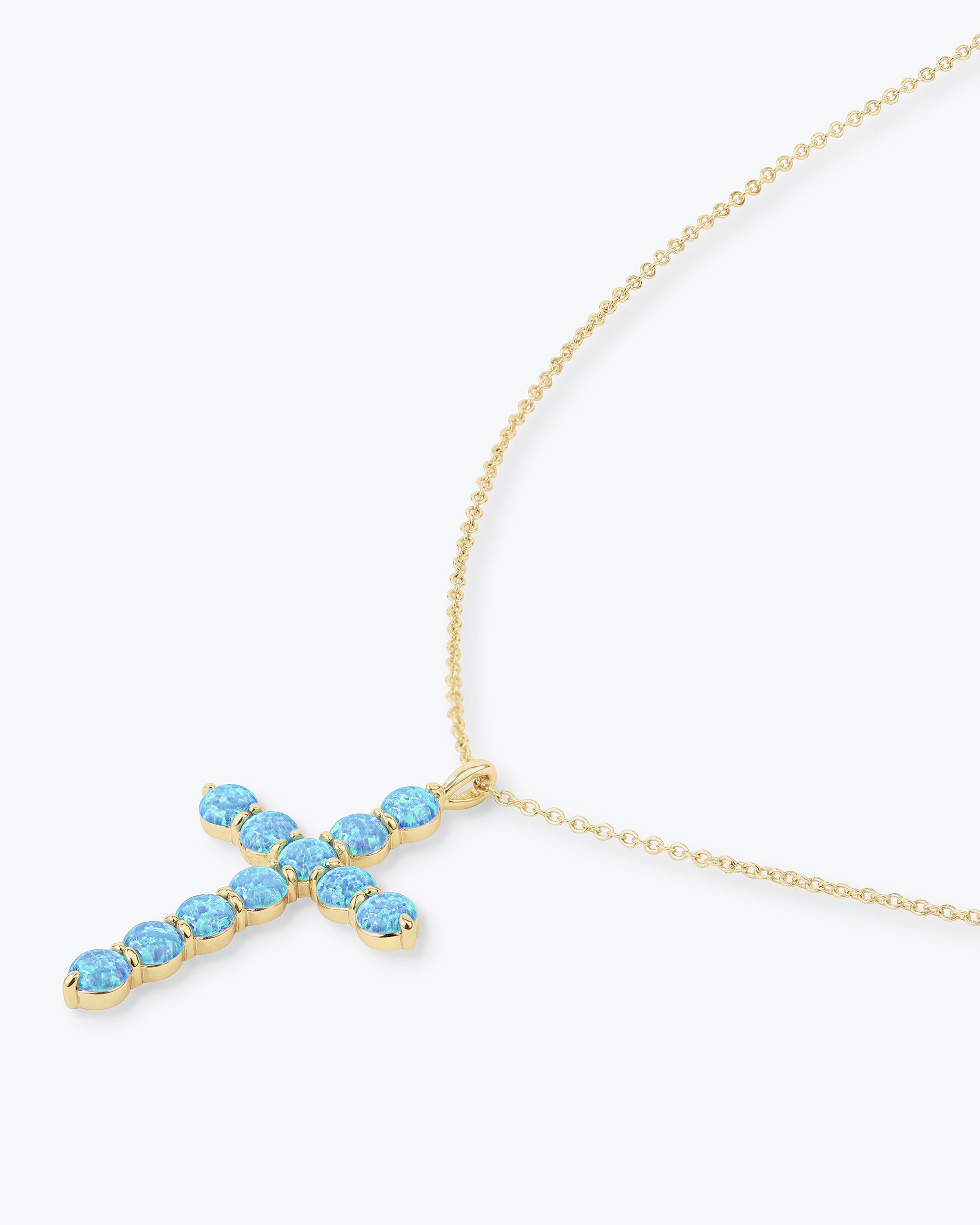 "Oh She Fancy" Cross Pendant - Gold|Blue Opal