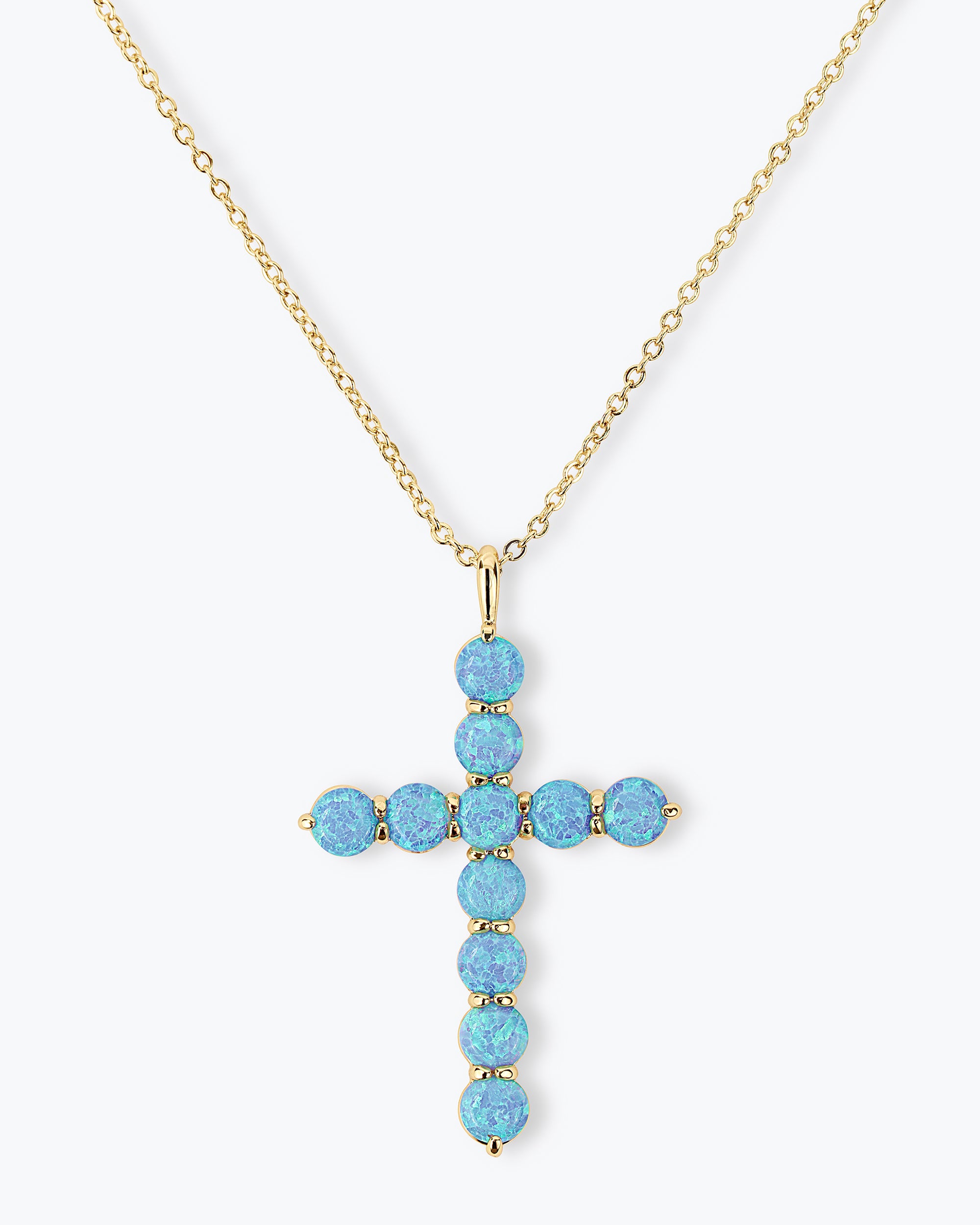 "Oh She Fancy" Cross Pendant - Gold|Blue Opal