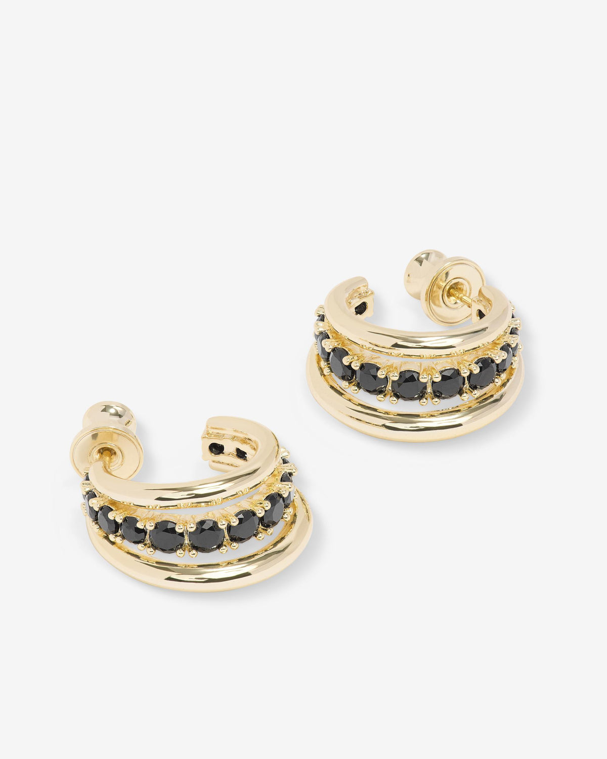 "Oh She Fancy" Smooth & Diamond Hoops - Gold|Black Diamondettes