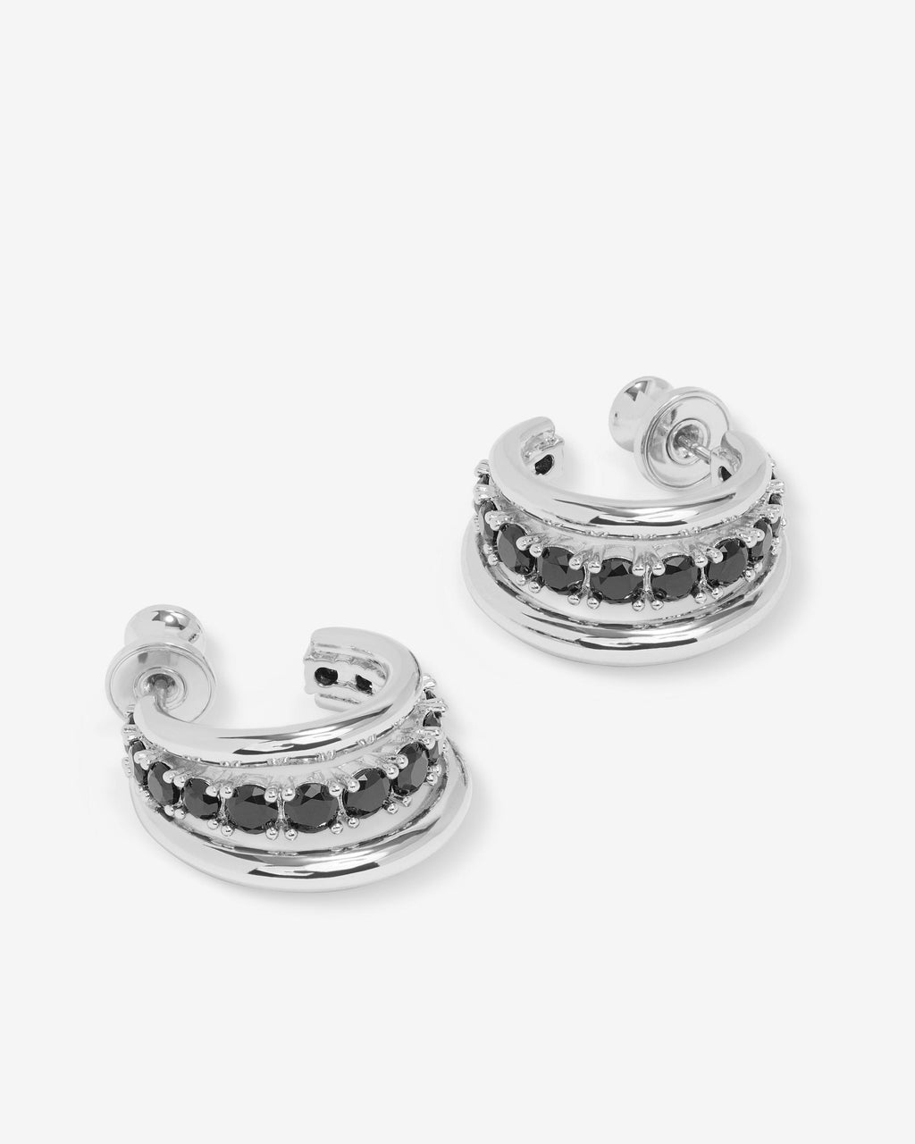 "Oh She Fancy" Smooth & Diamond Hoops - Silver|Black Diamondettes