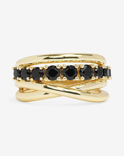 "Oh She Fancy" Stacked Diamond Ring - Gold|Black Diamondettes