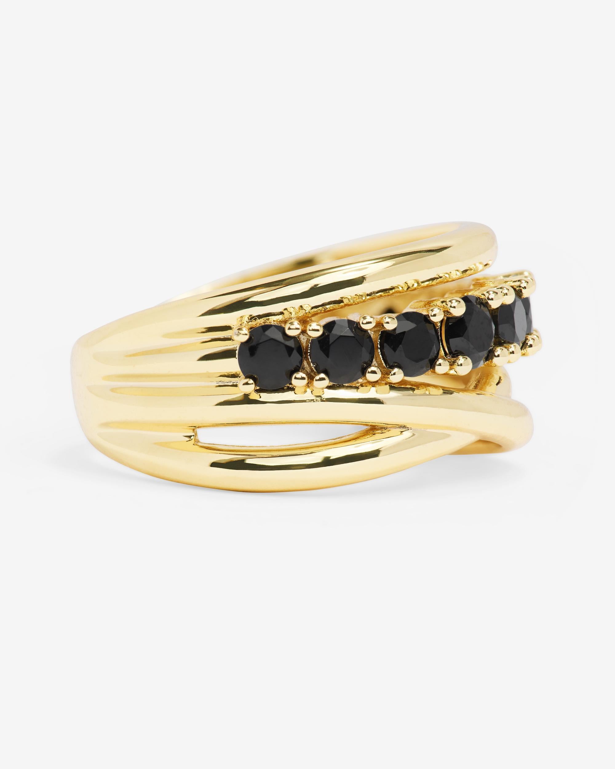 "Oh She Fancy" Stacked Diamond Ring - Gold|Black Diamondettes