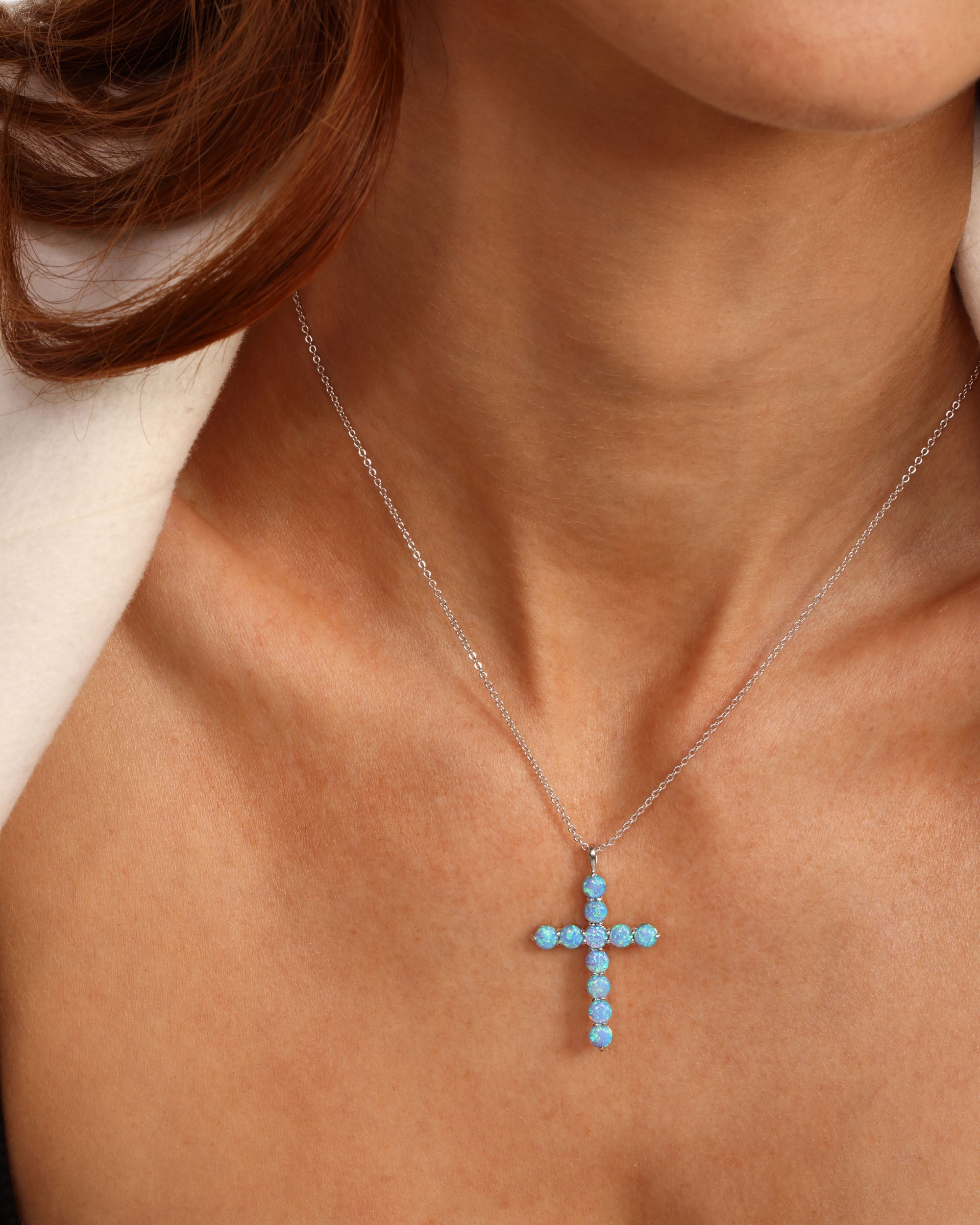 "Oh She Fancy" Cross Pendant - Silver|Blue Opal