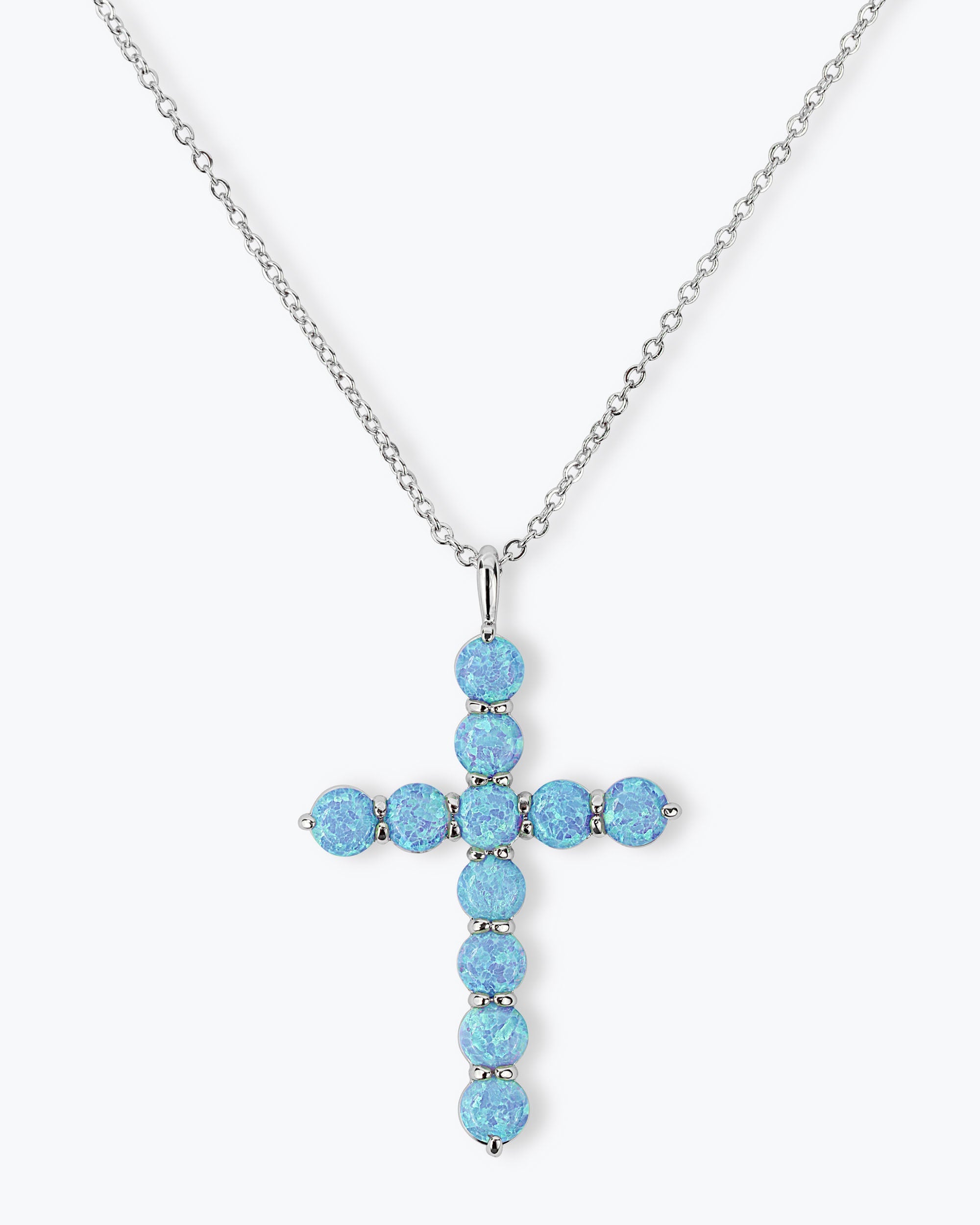 "Oh She Fancy" Cross Pendant - Silver|Blue Opal