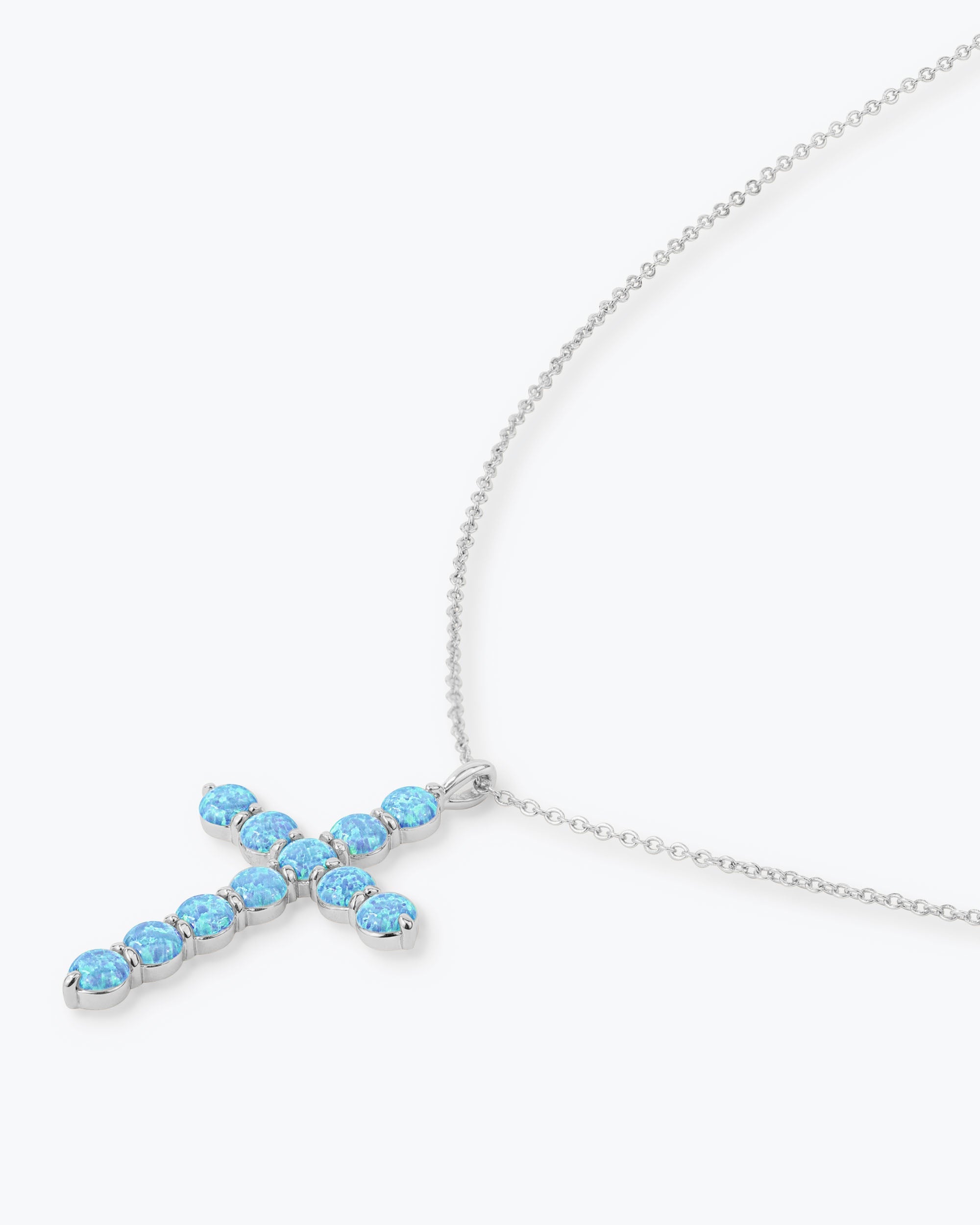 "Oh She Fancy" Cross Pendant - Silver|Blue Opal