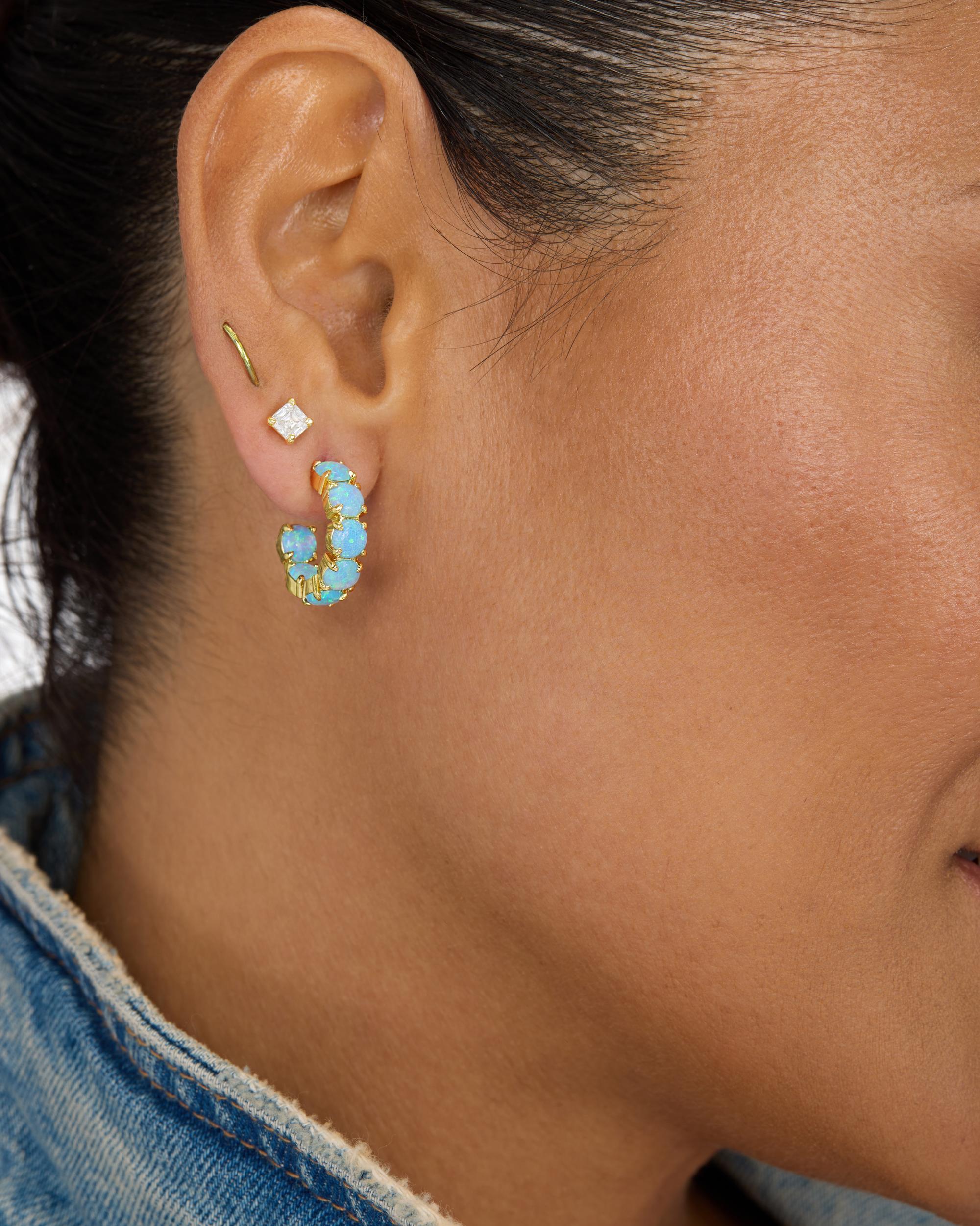"Oh She Fancy" Hoops .75" - Gold|Blue Opal