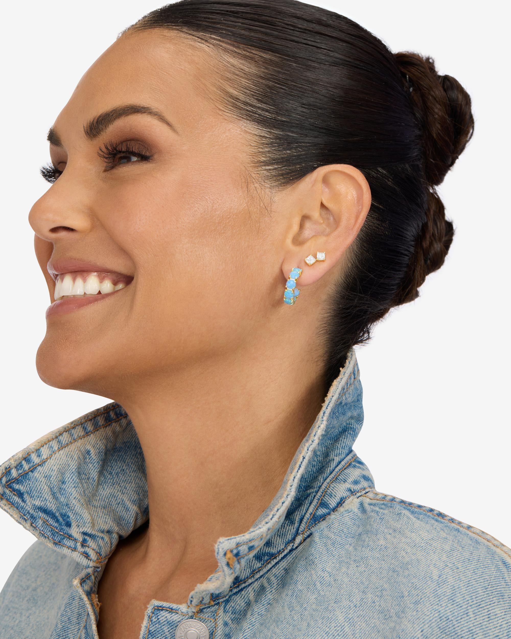 "Oh She Fancy" Hoops .75" - Gold|Blue Opal