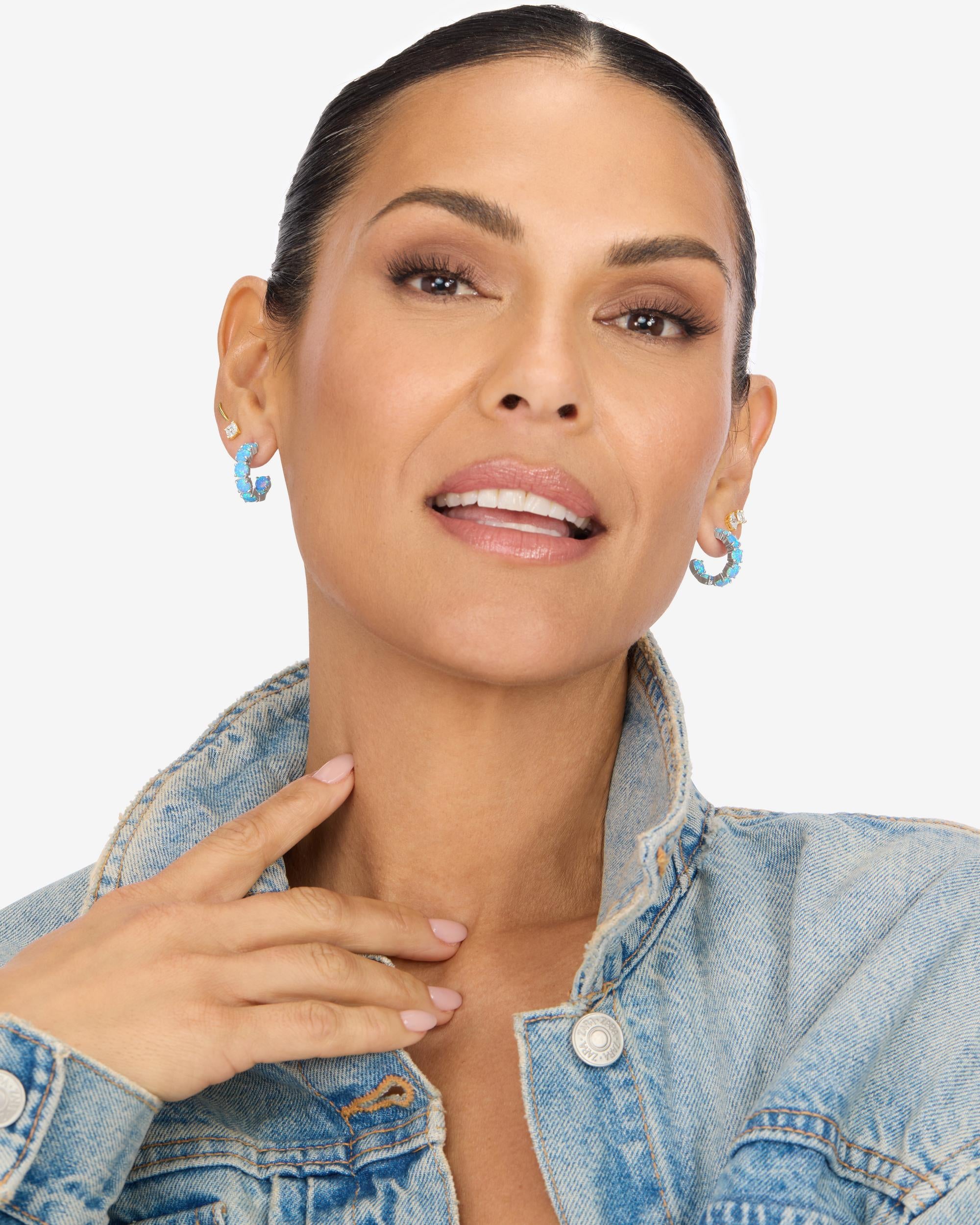 "Oh She Fancy" Hoops .75" - Silver|Blue Opal