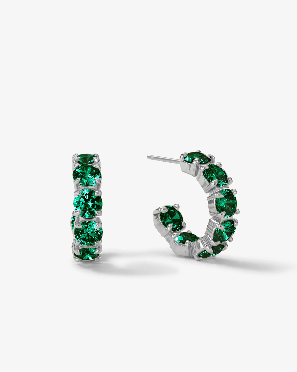 "Oh She Fancy" Hoops .75" - Silver|Emerald Diamondettes