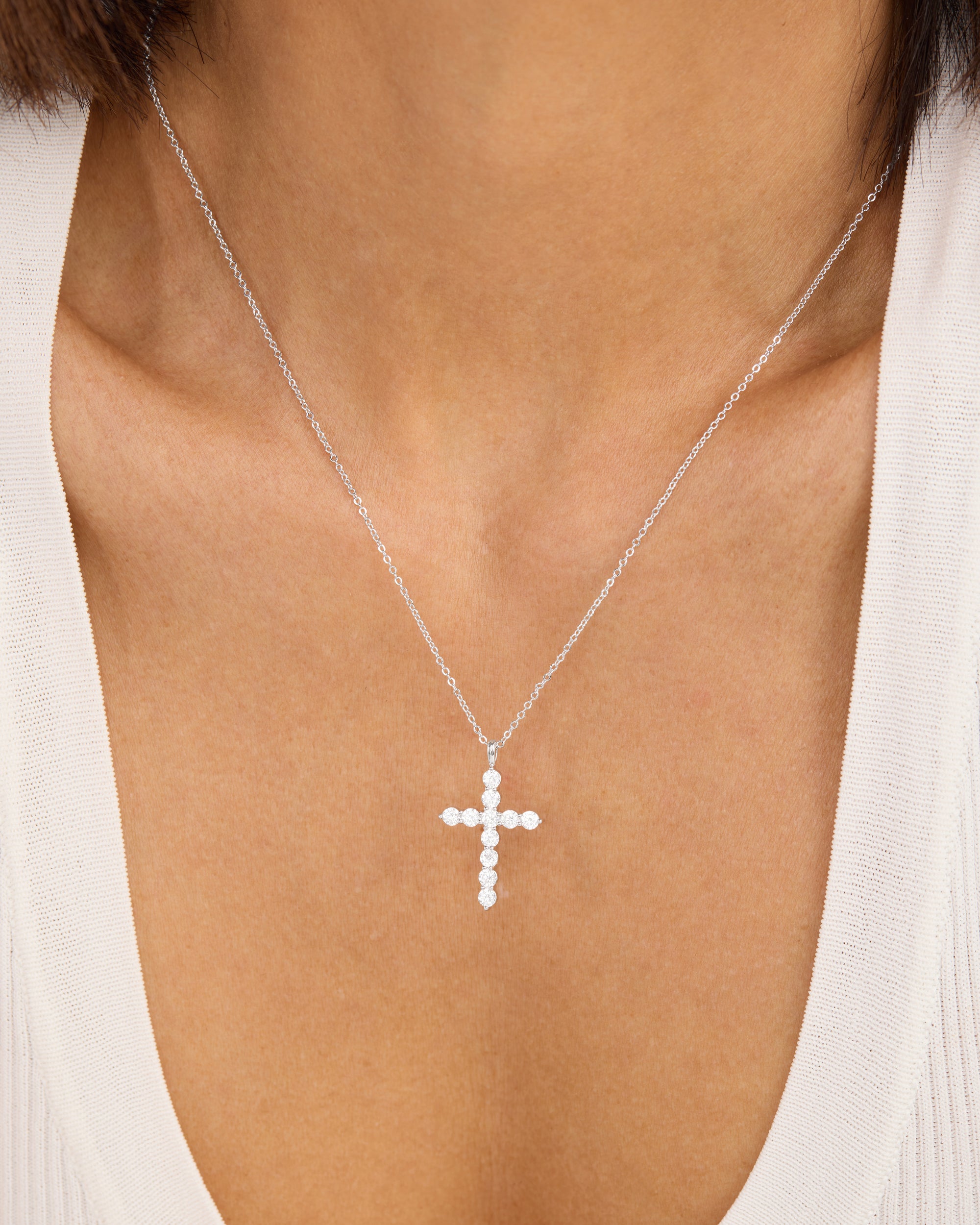 "Oh She Fancy" Small Cross Pendant - Silver|White Diamondettes