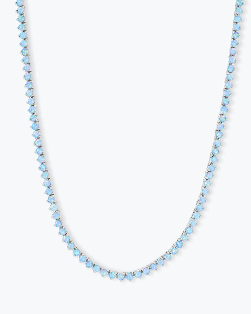 Not Your Basic Blue Opal Tennis Necklace 16" - Silver|Blue Opal
