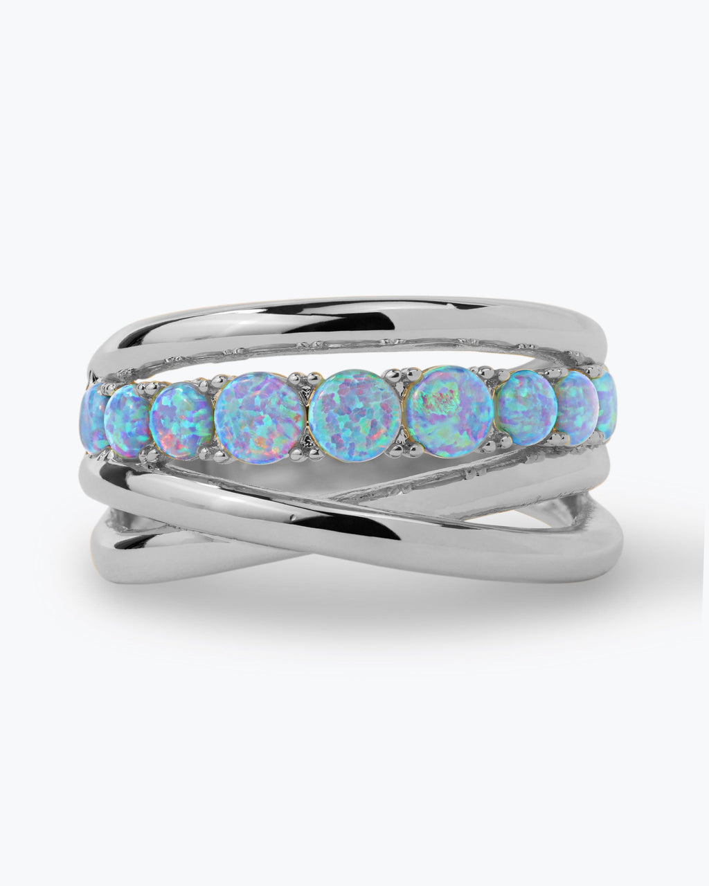 "Oh She Fancy" Stacked Blue Opal Ring - Silver|Blue Opal