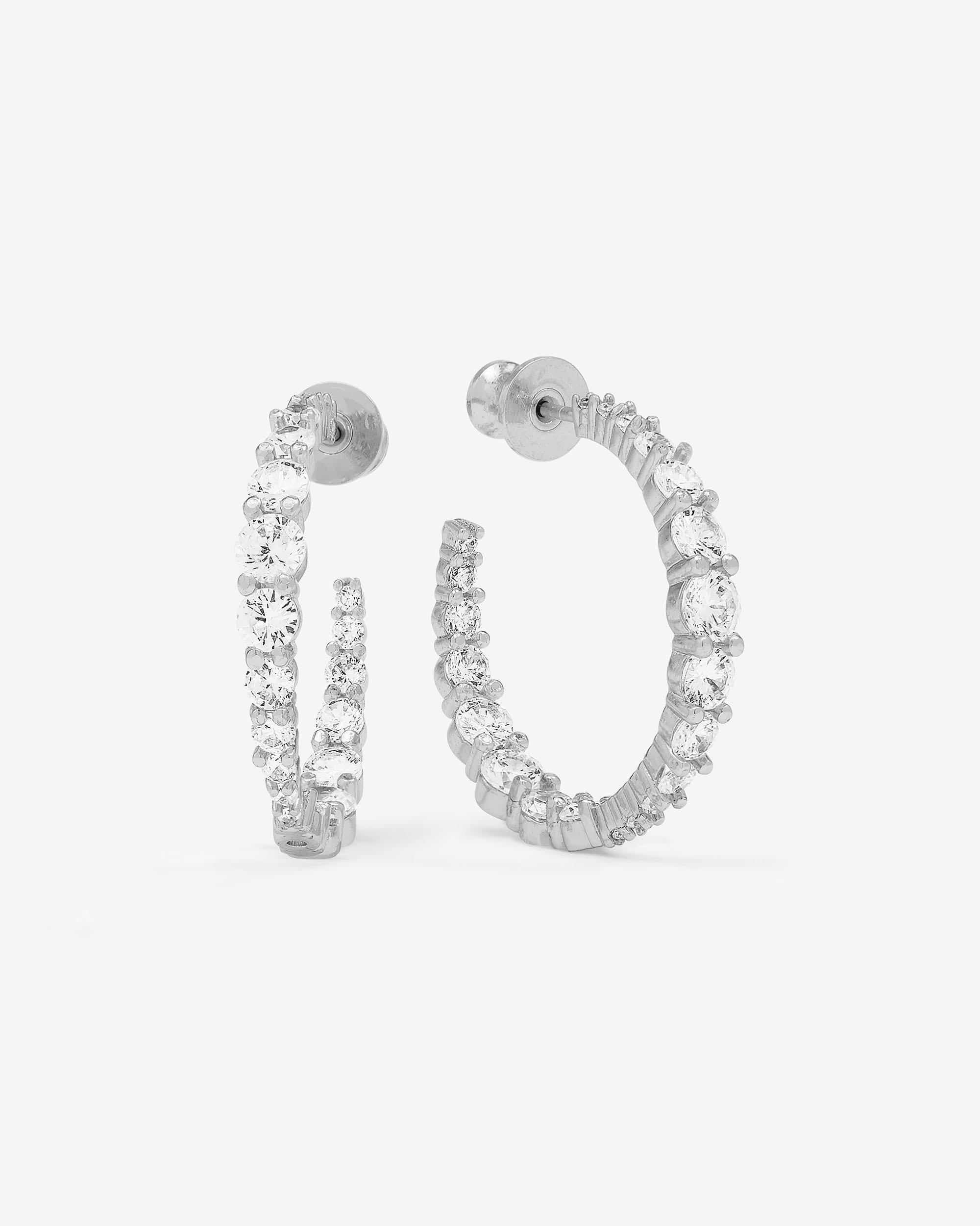 "Oh She Fancy" Graduated Hoops 1" - Silver|White Diamondettes