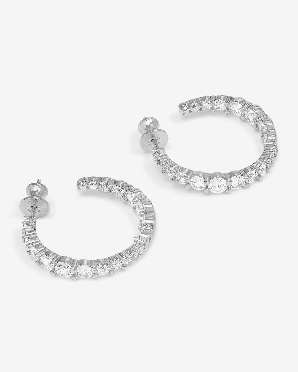 "Oh She Fancy" Graduated Hoops 1" - Silver|White Diamondettes