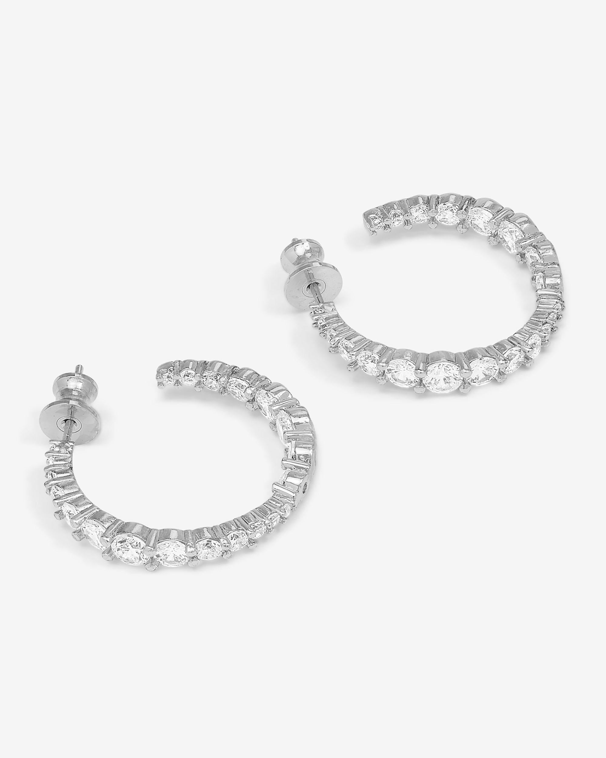 "Oh She Fancy" Graduated Hoops 1" - Silver|White Diamondettes