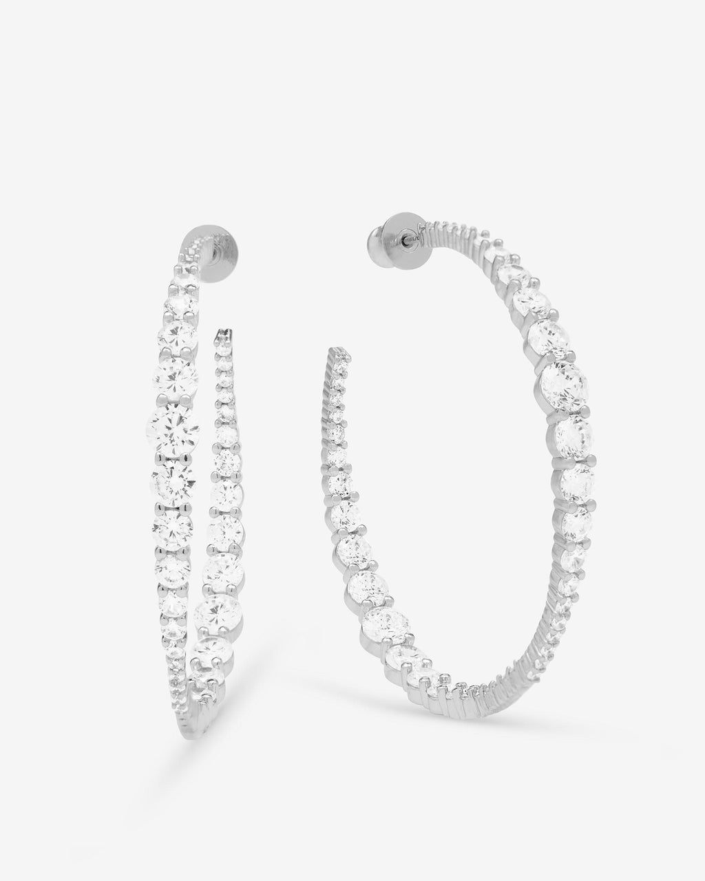 "Oh She Fancy" Graduated Hoops 2" Silver White Diamondettes