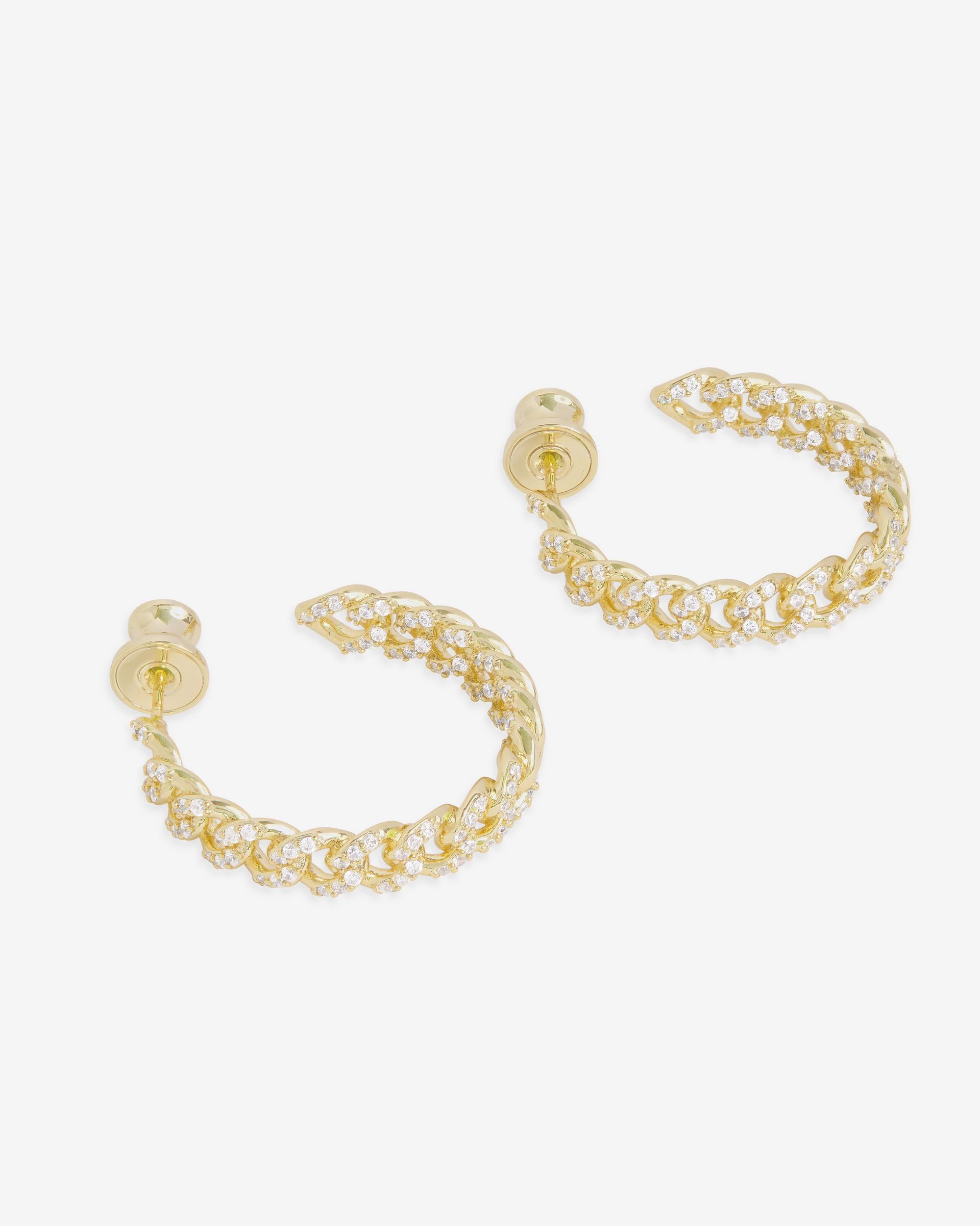 Pavé Julian Chain Hoops 1" - Gold|White Diamondettes