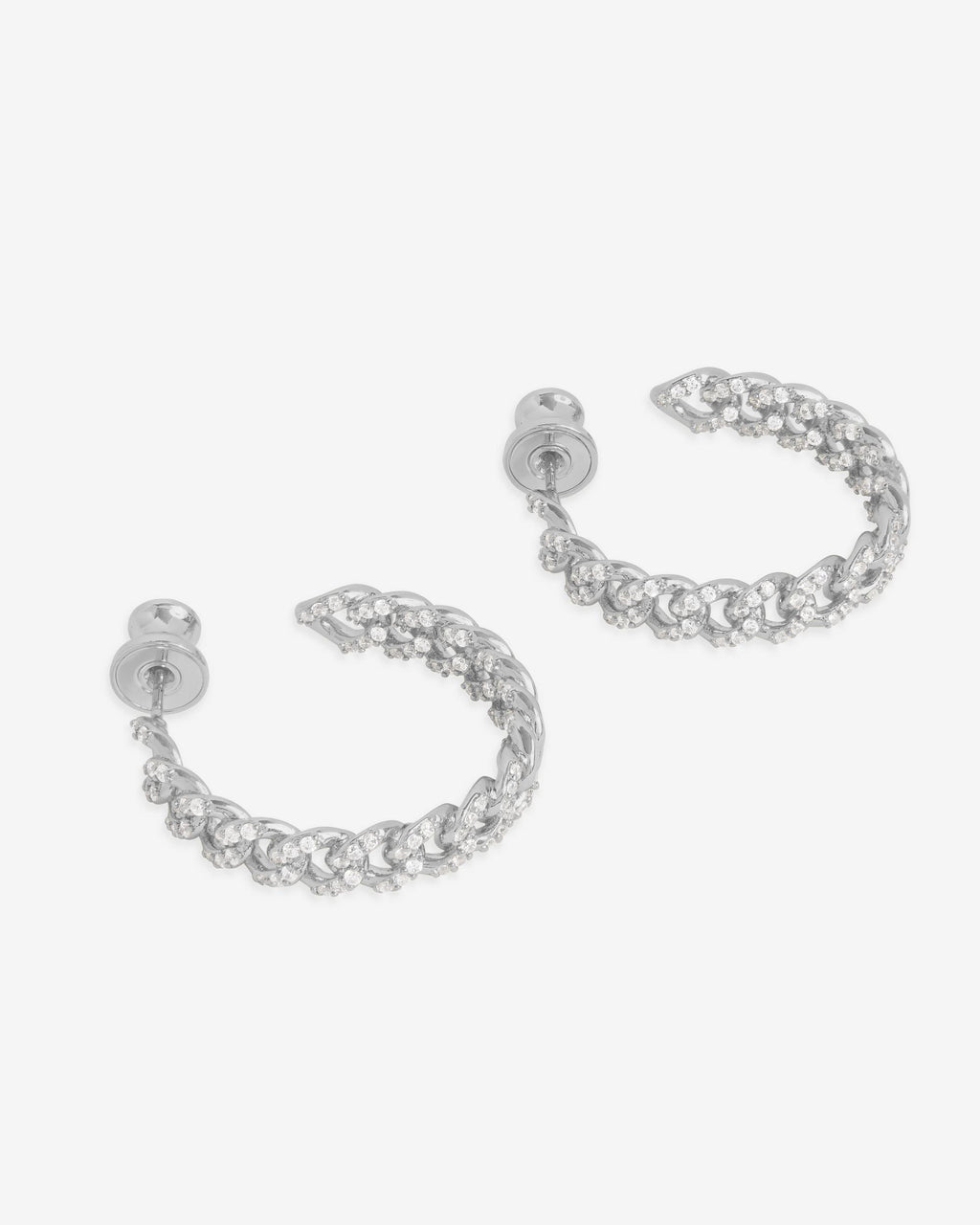 Pavé Julian Chain Hoops 1" - Silver|White Diamondettes