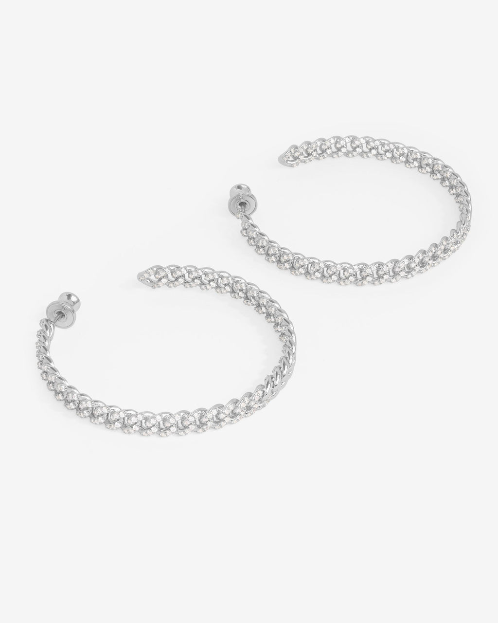 Pavé Julian Chain Hoops 2" - Silver|White Diamondettes