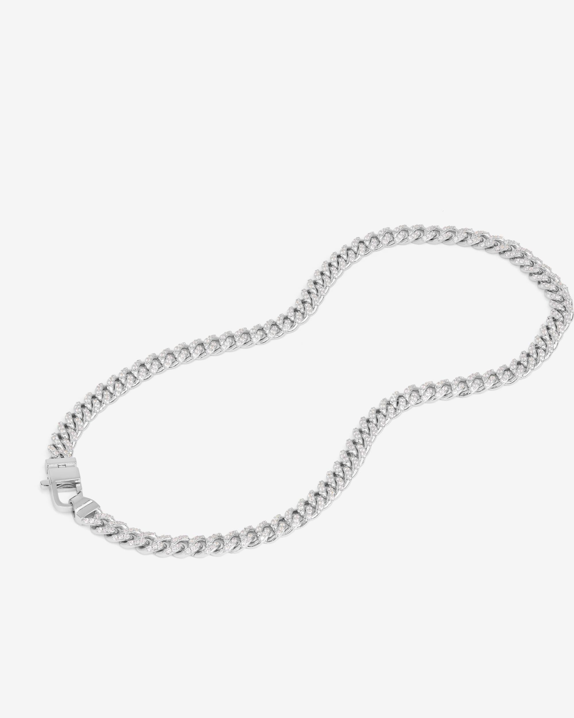 Pavé Julian Cuban Chain Necklace 6.8mm - Silver|White Diamondettes