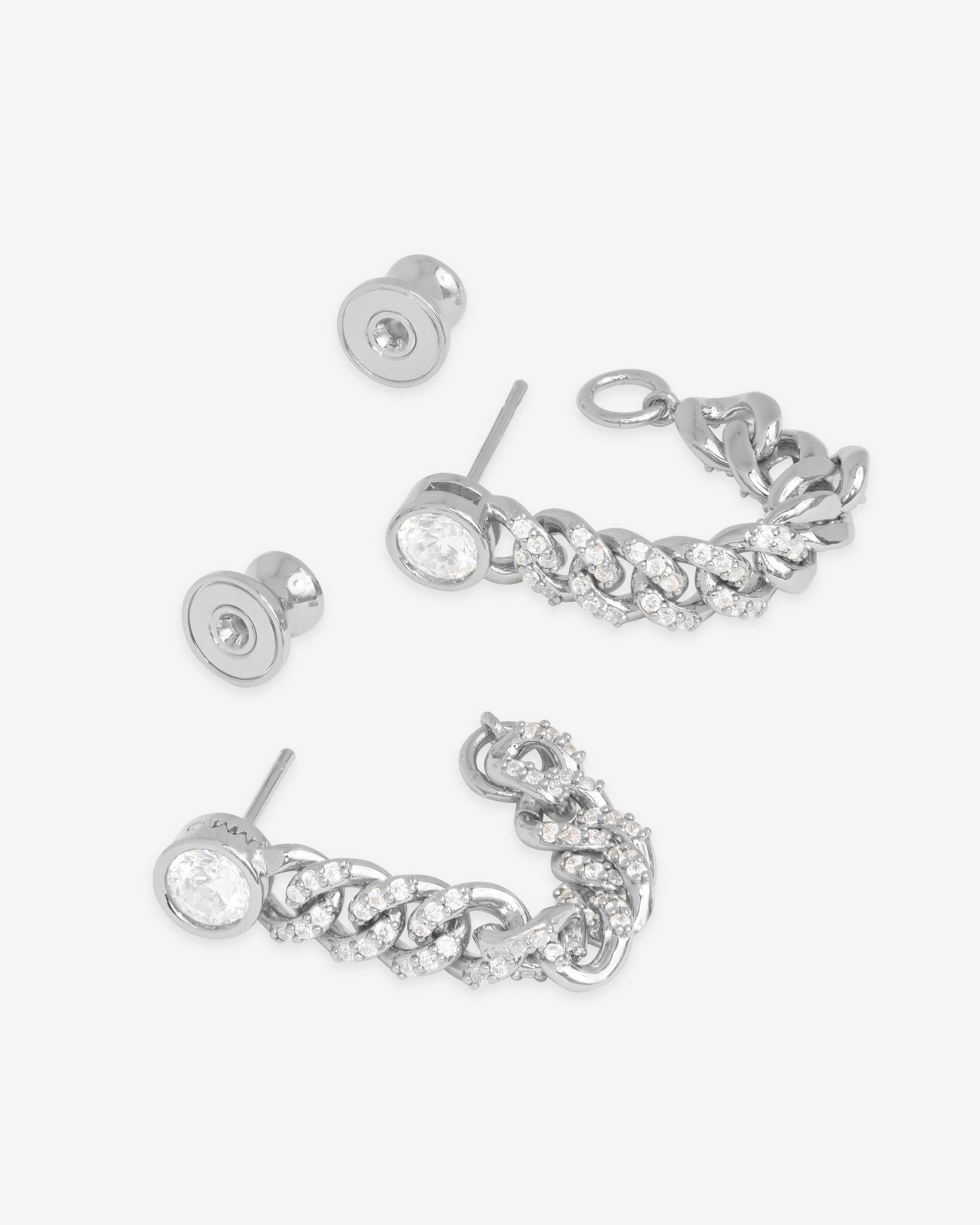 Pavé Julian 5mm Soft Chain Hoops - Silver|White Diamondettes