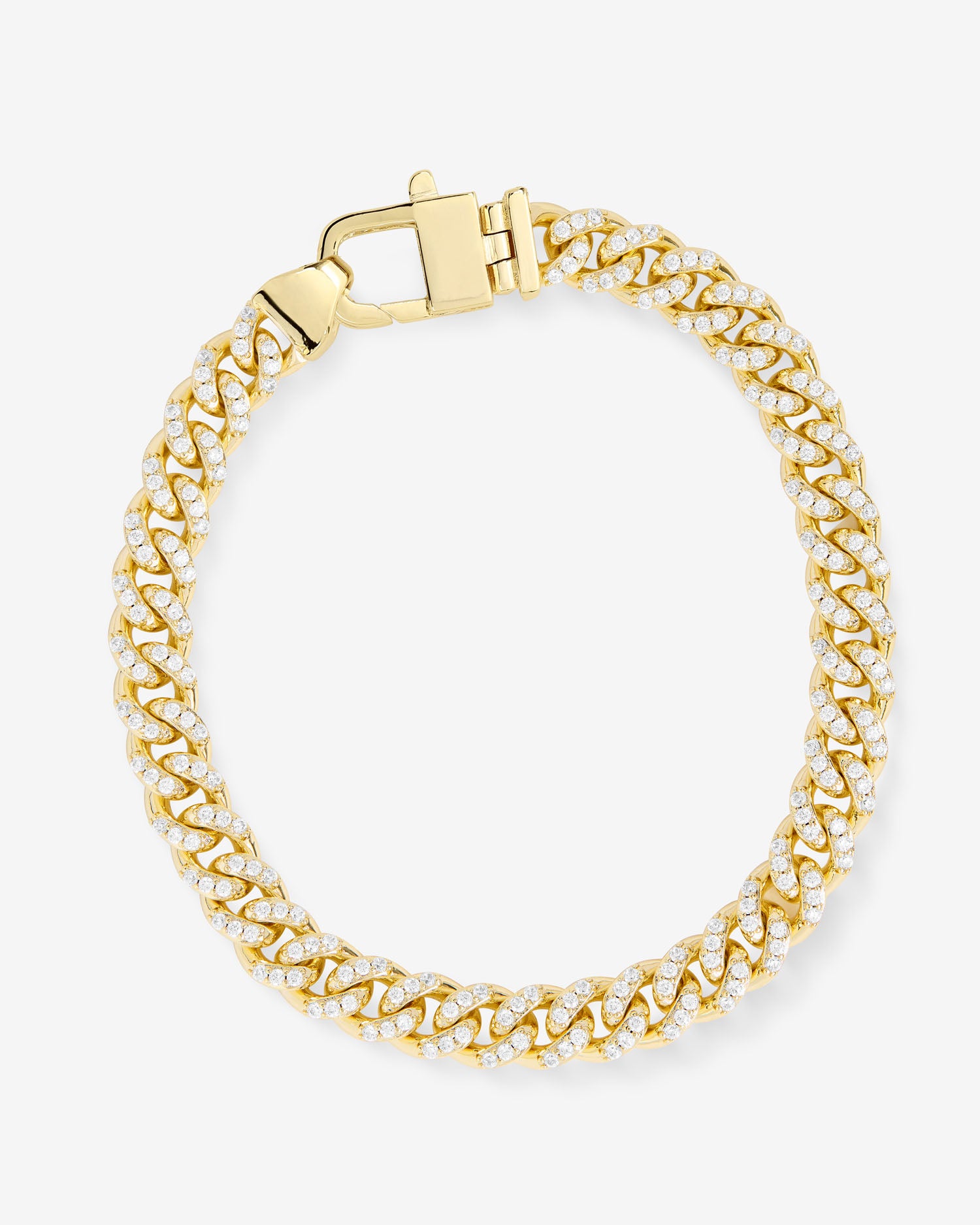 Pavé Julian Cuban Chain Bracelet 6.8mm - Gold|White Diamondettes