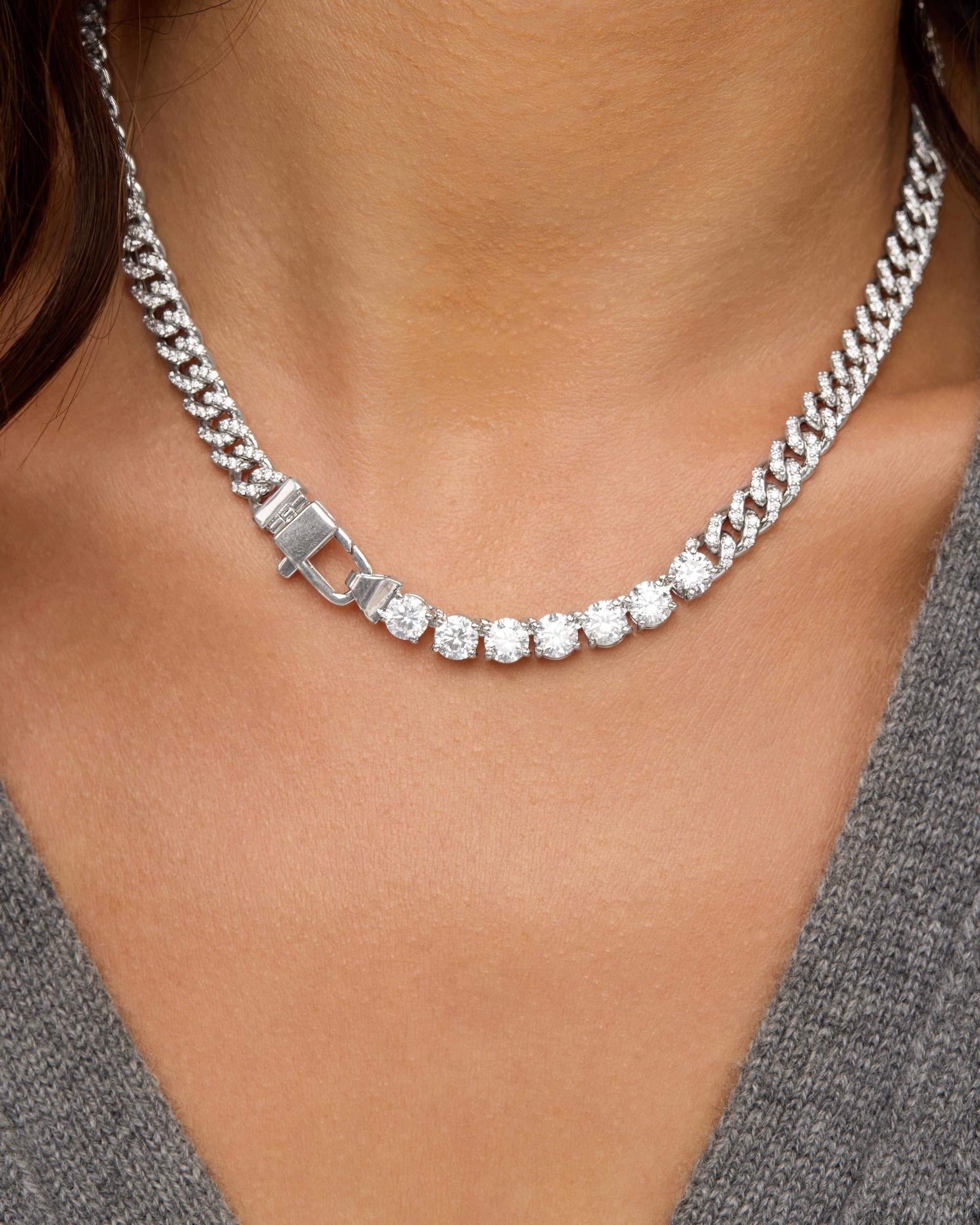 Pavé Julian Loves Diamonds Necklace 6.8mm - Silver Statement Chain