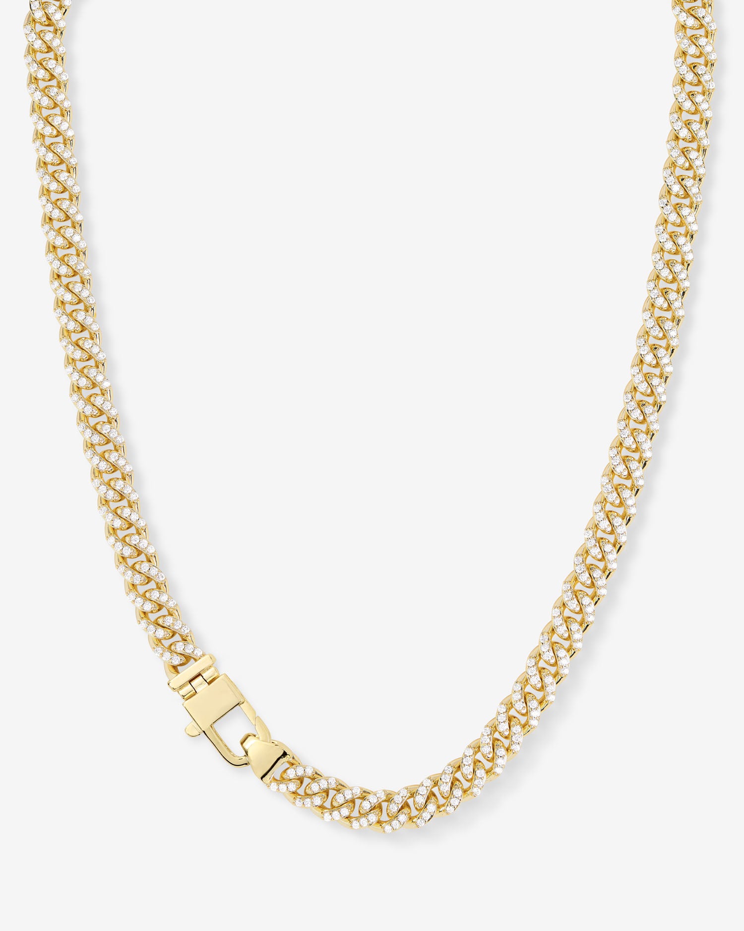 Pavé Julian Cuban Chain Necklace 6.8mm - Gold|White Diamondettes