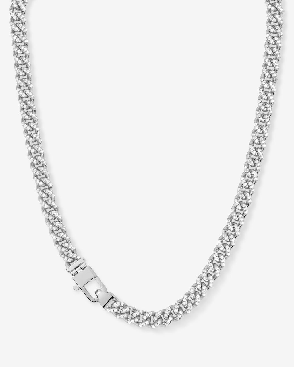 Pavé Julian Cuban Chain Necklace 6.8mm - Silver|White Diamondettes
