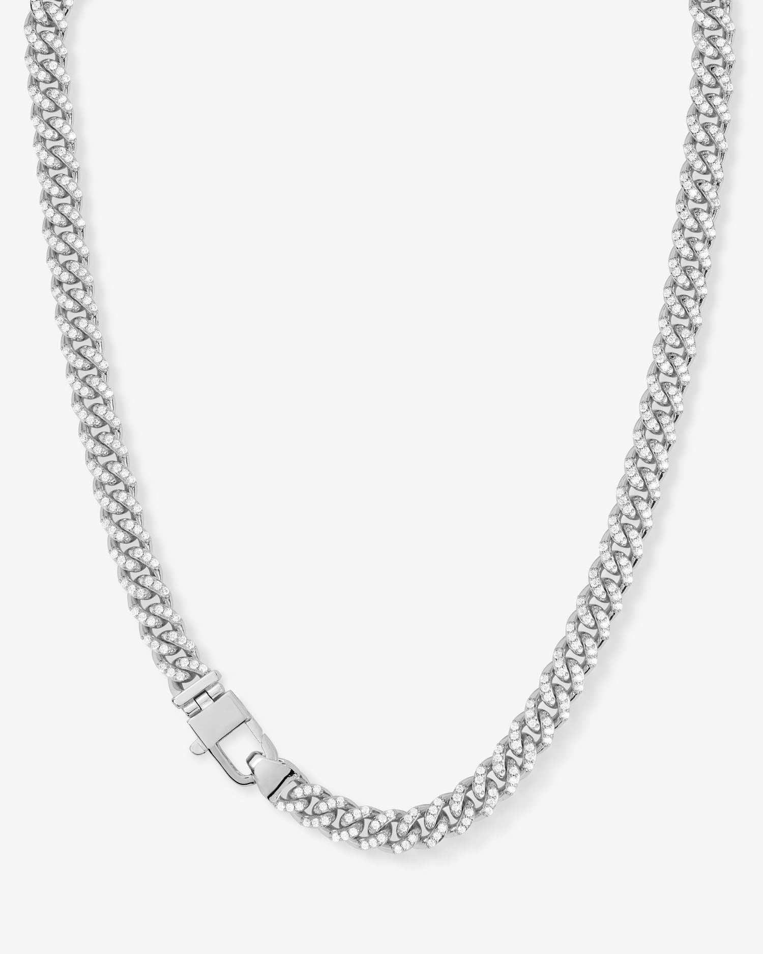 Pavé Julian Cuban Chain Necklace 6.8mm - Silver|White Diamondettes