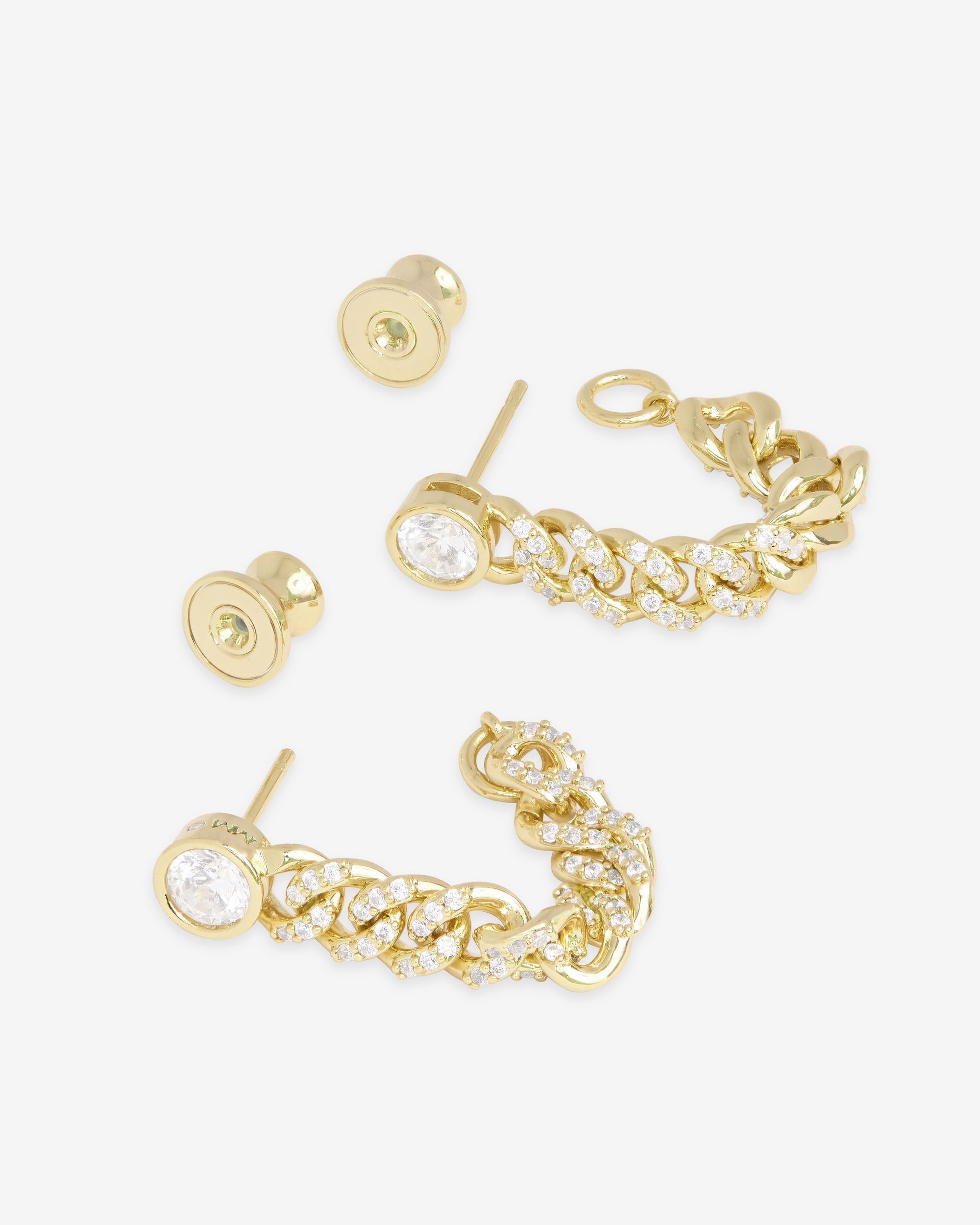 Pavé Julian 5mm Soft Chain Hoops - Gold|White Diamondettes