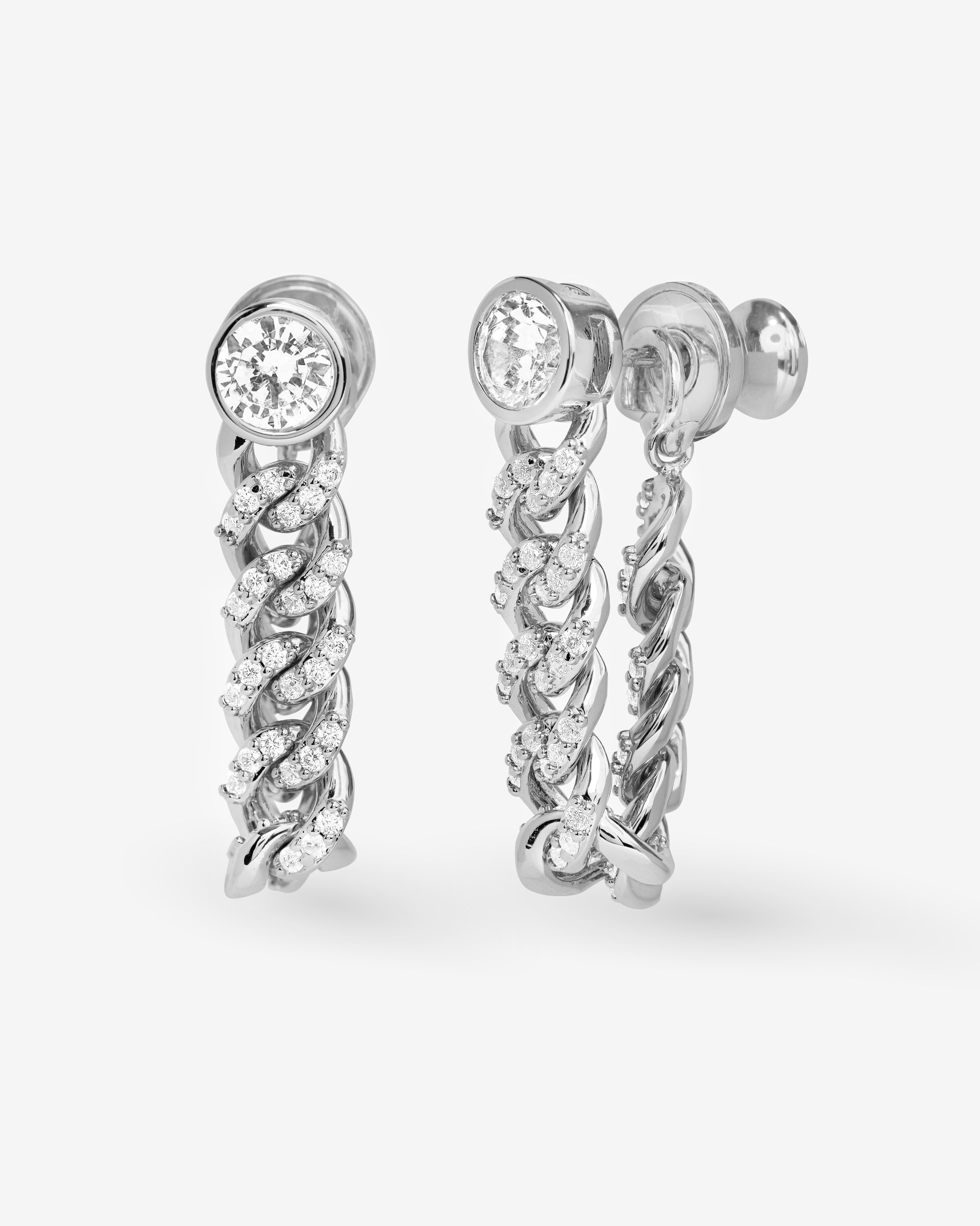 Pavé Julian 5mm Soft Chain Hoops - Silver|White Diamondettes