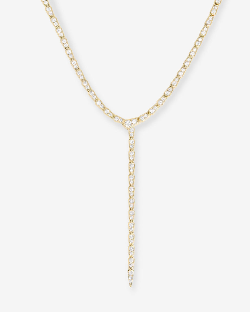 Pavé Serpent Lariat Necklace - Gold|White Diamondettes