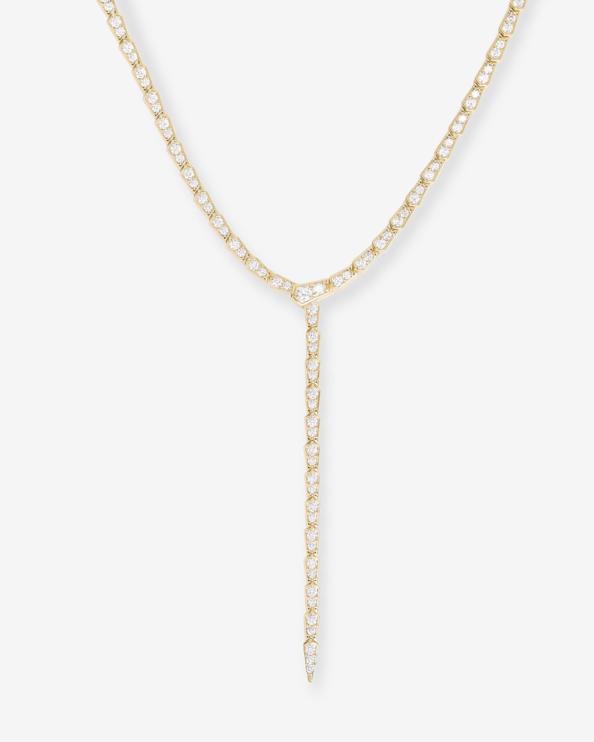 Pavé Serpent Lariat Necklace - Gold|White Diamondettes