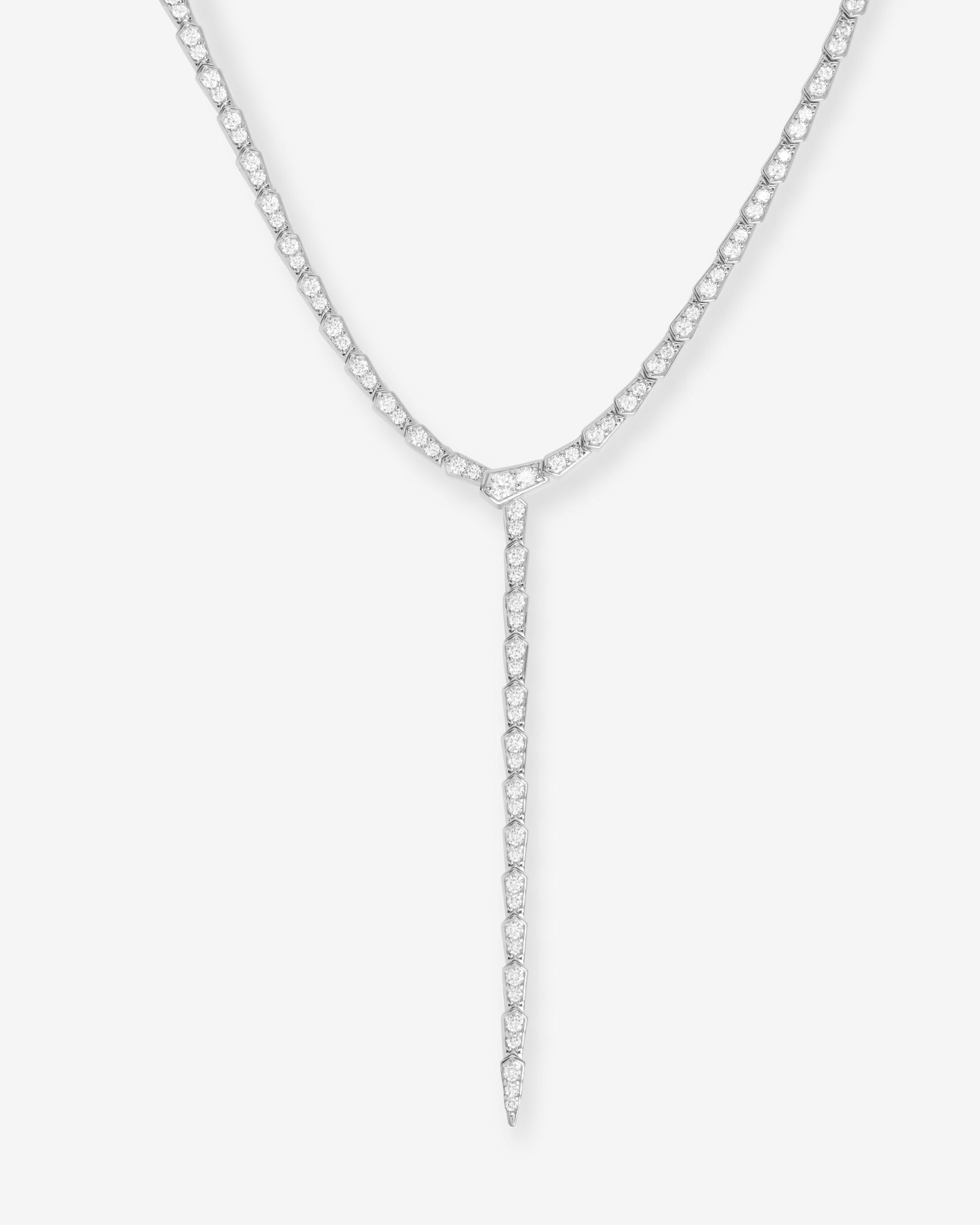 Pavé Serpent Lariat Necklace - Silver|White Diamondettes