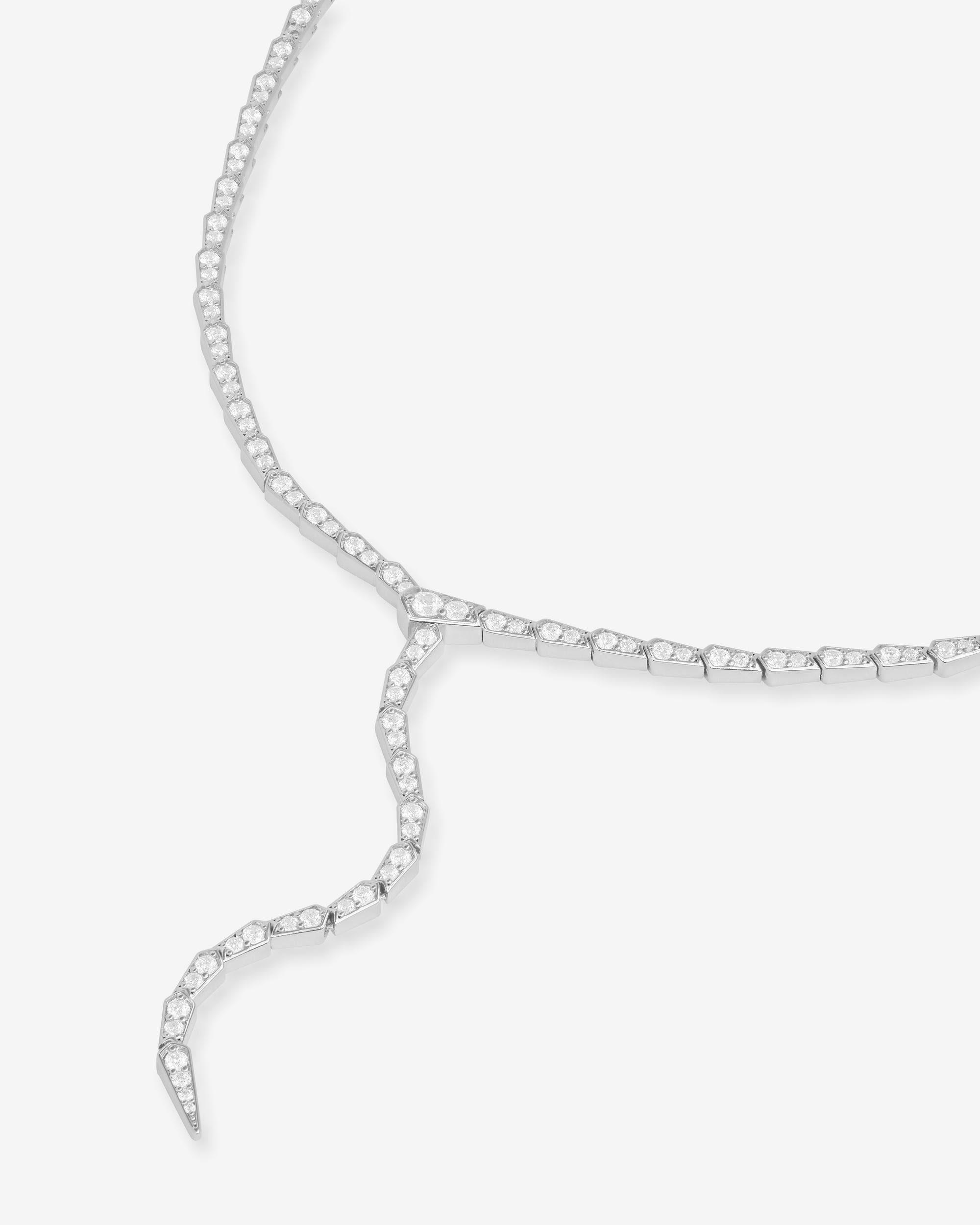 Pavé Serpent Lariat Necklace - Silver|White Diamondettes